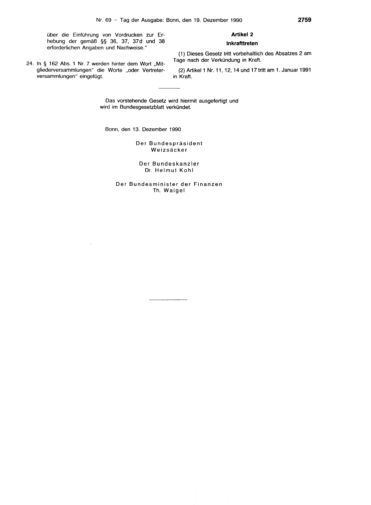 BGBl. 1990, Seite 2759 — Originalseite als Abbildung
