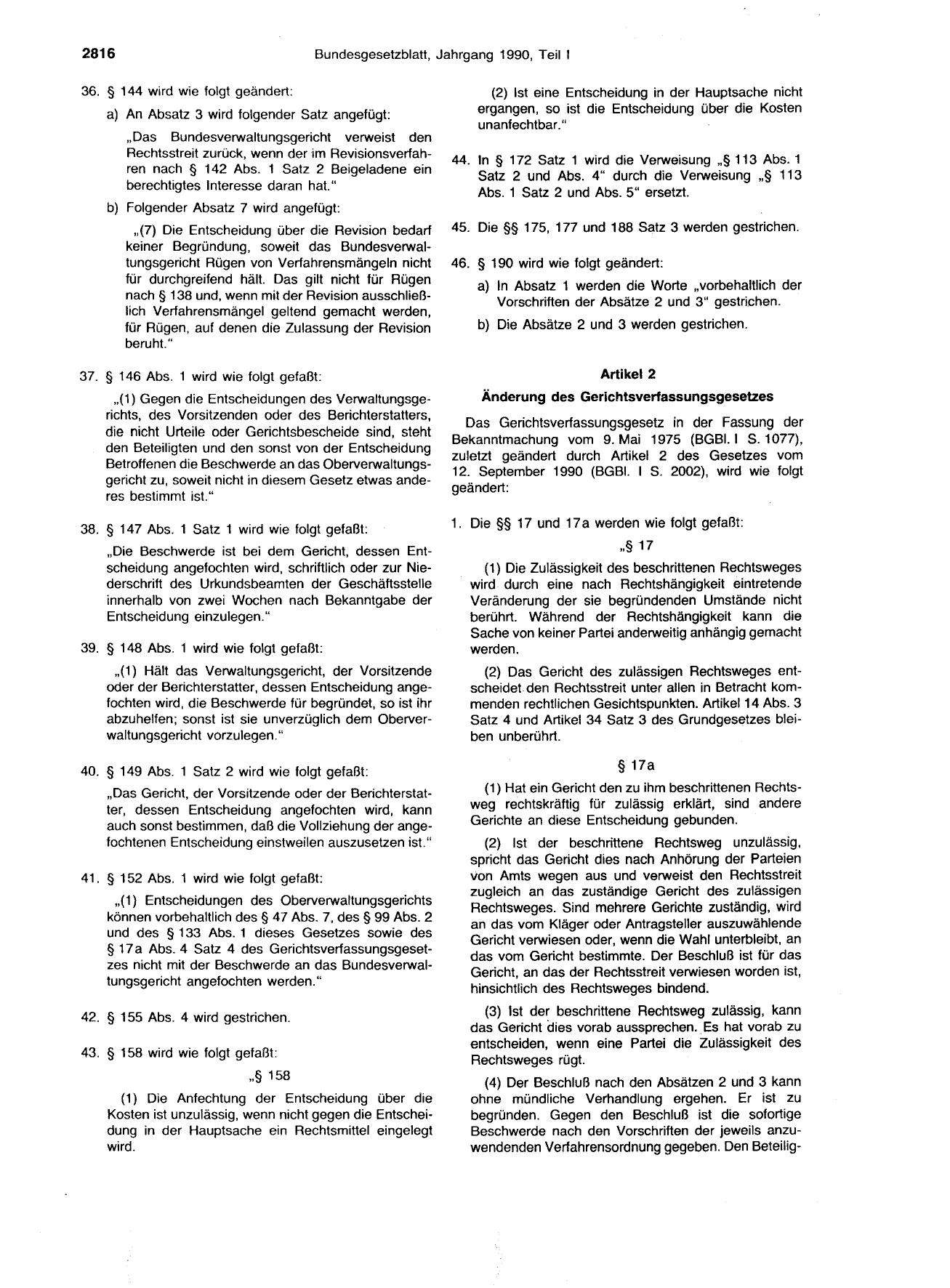 BGBl. 1990, Seite 2816 — Originalseite als Abbildung