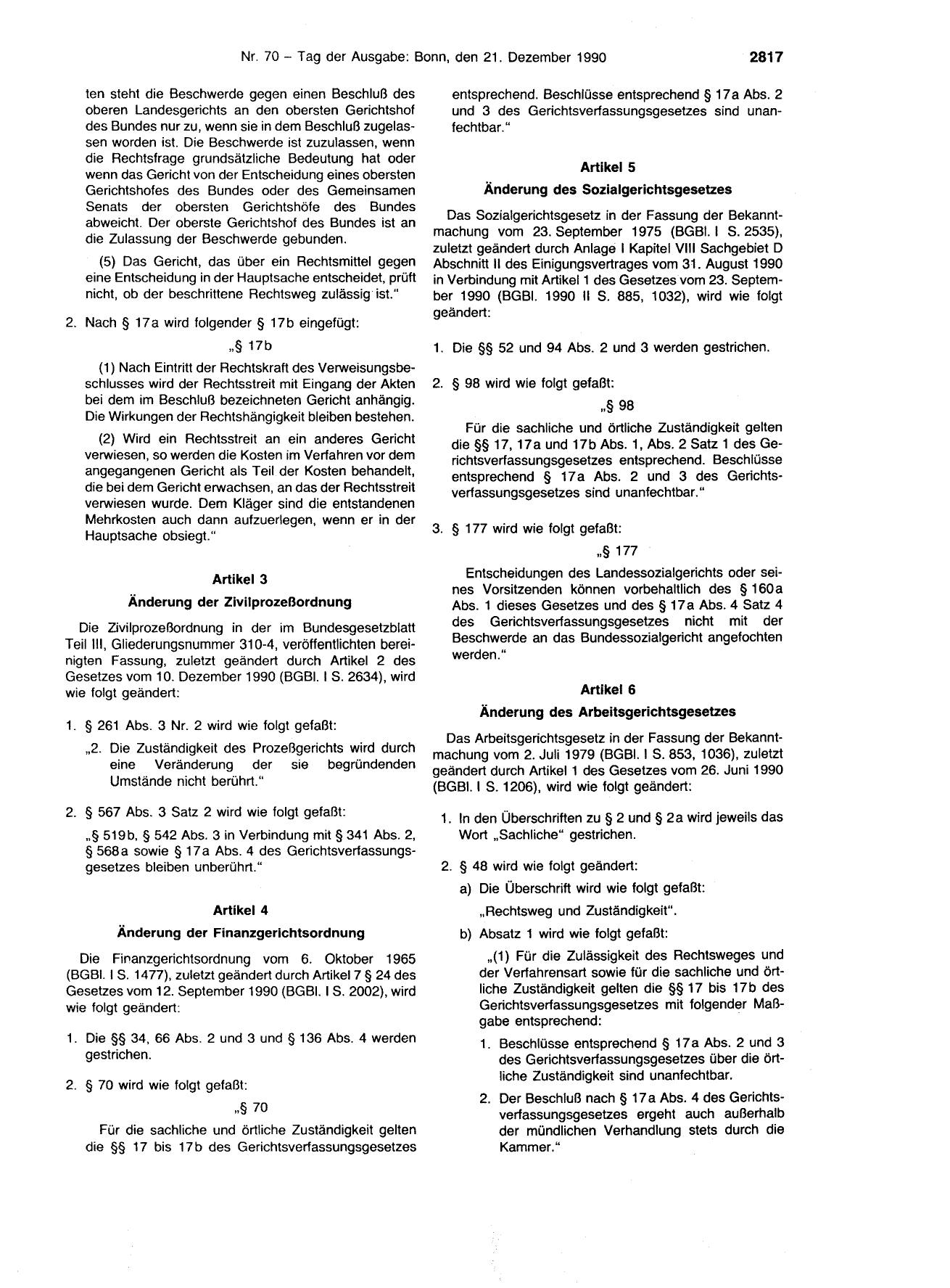 BGBl. 1990, Seite 2817 — Originalseite als Abbildung