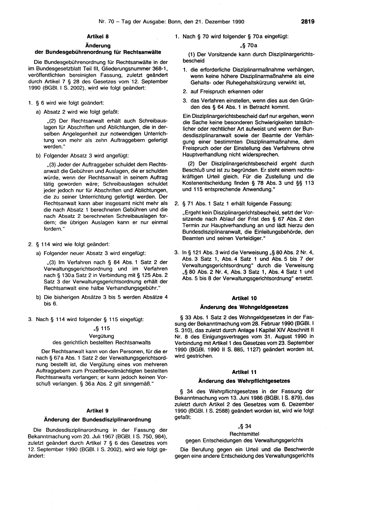BGBl. 1990, Seite 2819 — Originalseite als Abbildung
