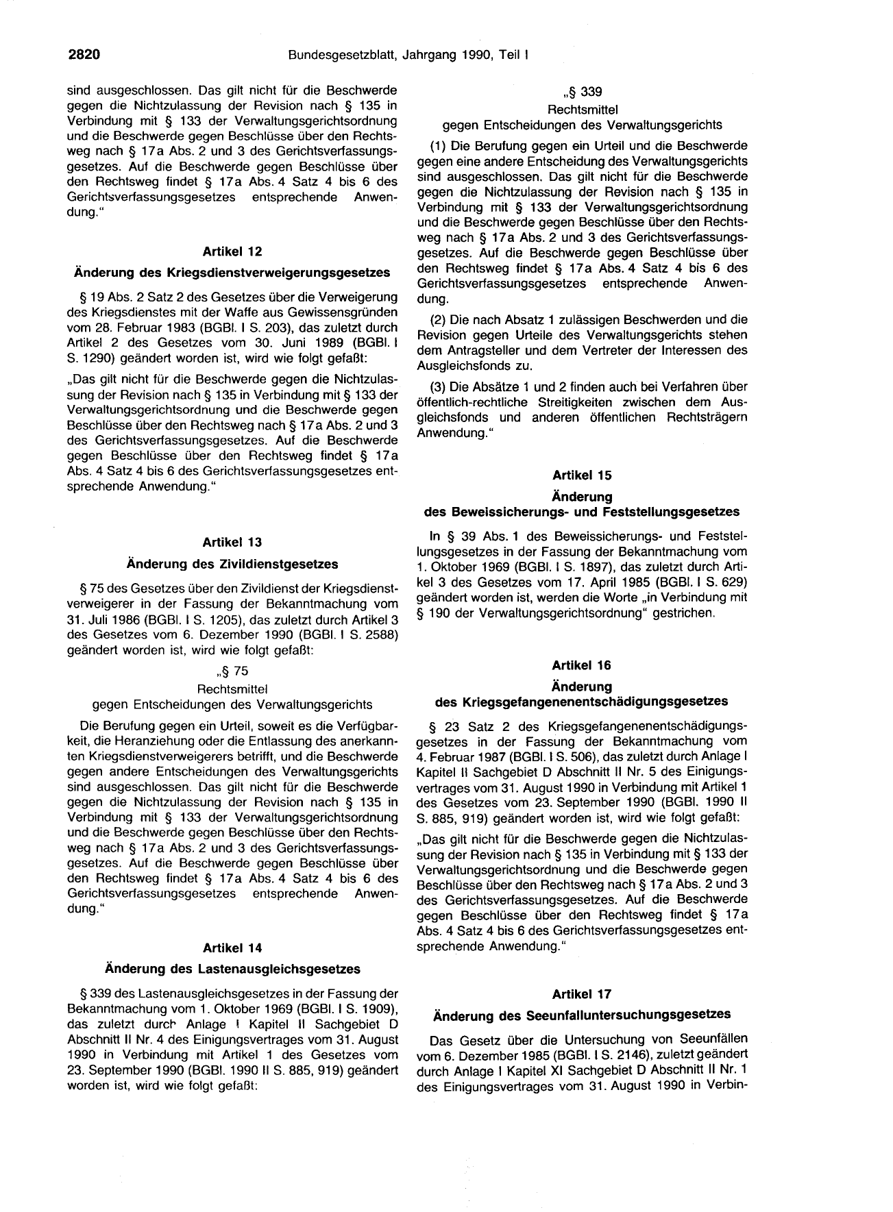 BGBl. 1990, Seite 2820 — Originalseite als Abbildung