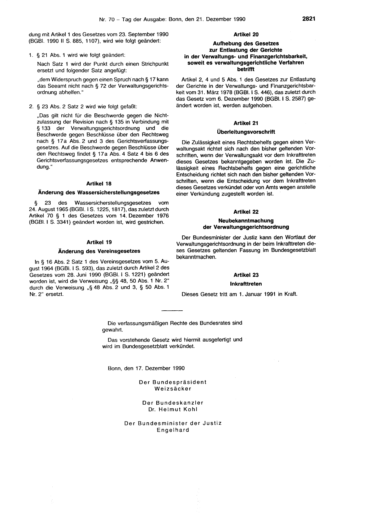 BGBl. 1990, Seite 2821 — Originalseite als Abbildung