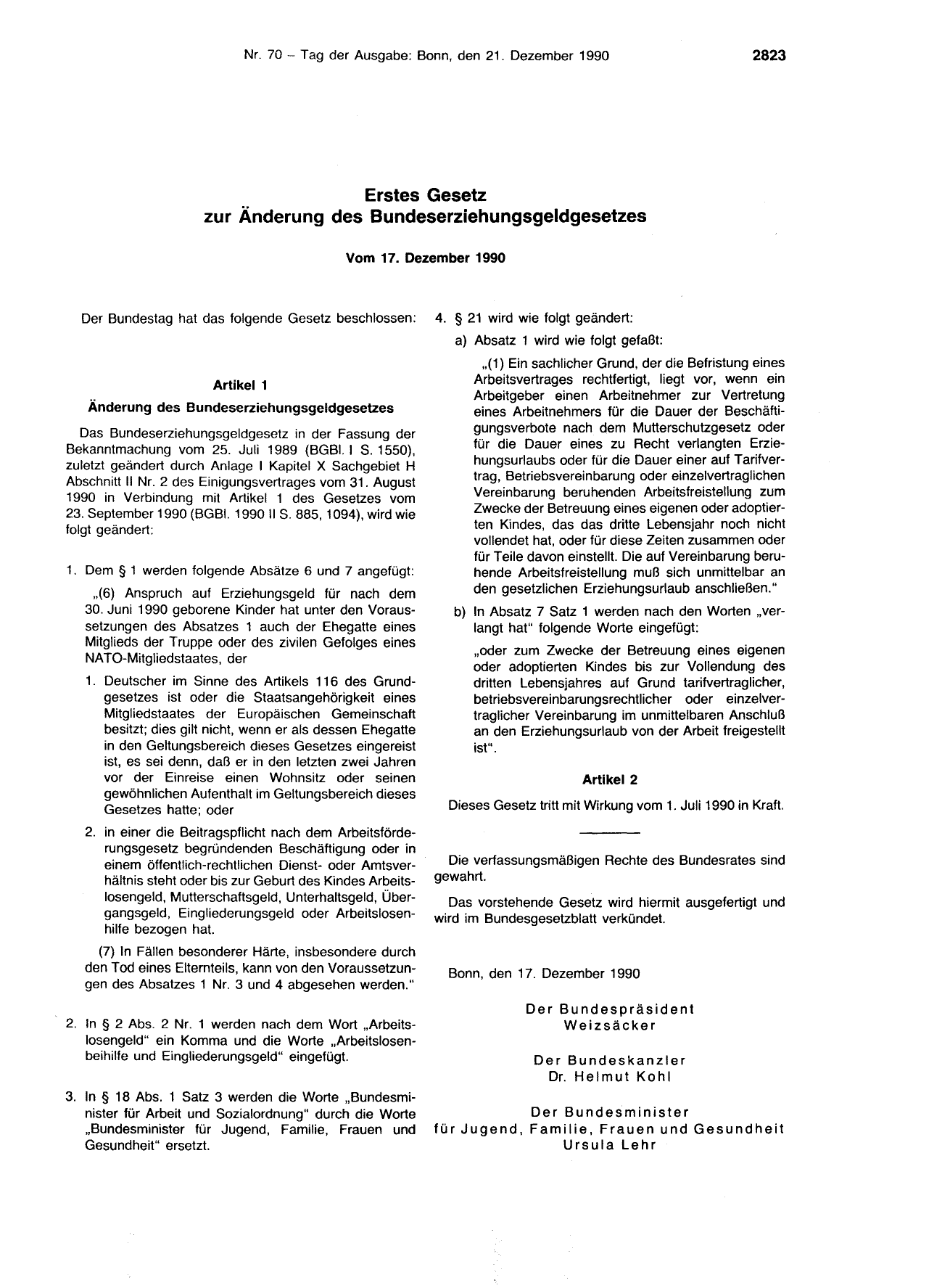 BGBl. 1990, Seite 2823 — Originalseite als Abbildung