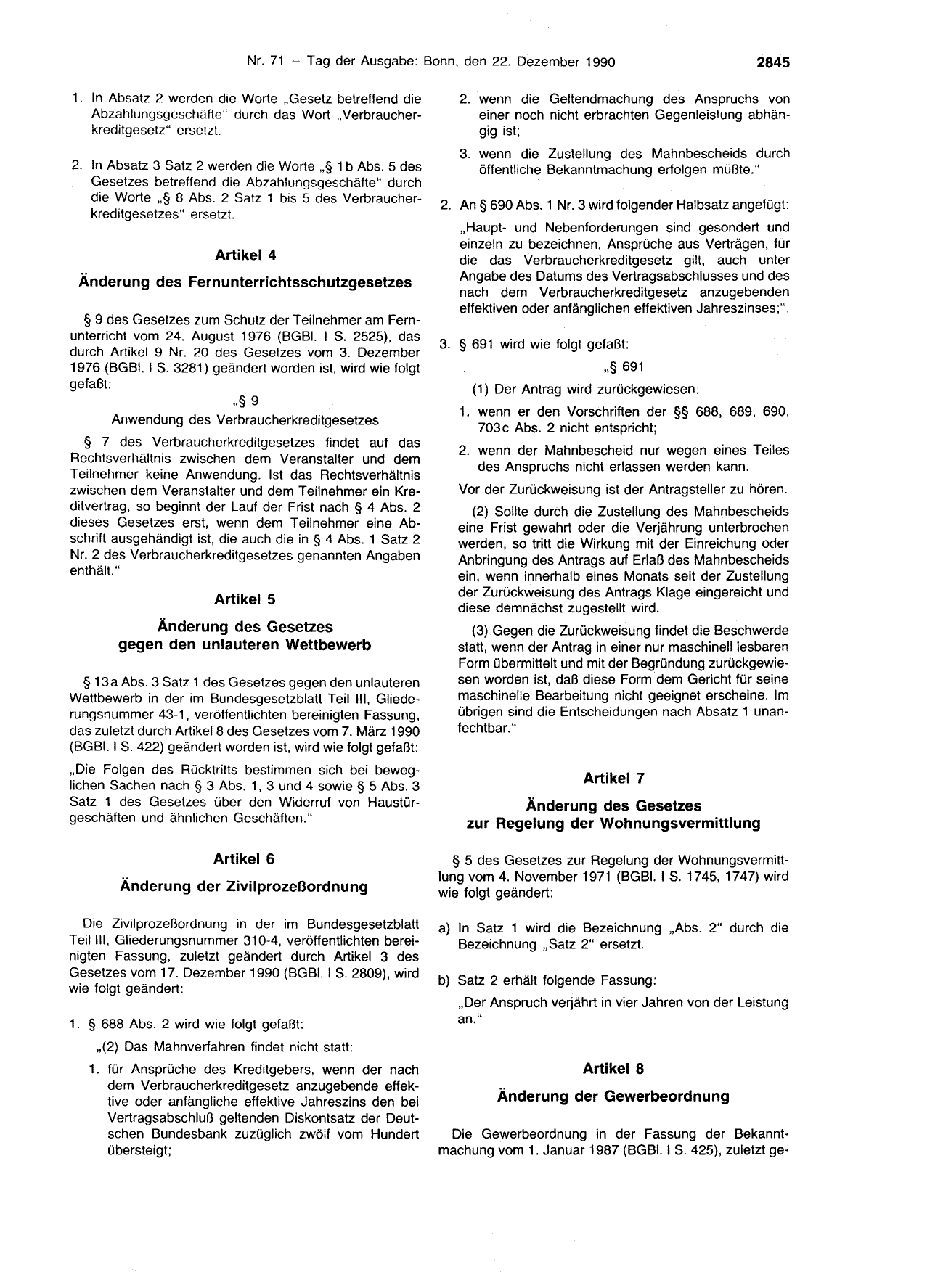 BGBl. 1990, Seite 2845 — Originalseite als Abbildung