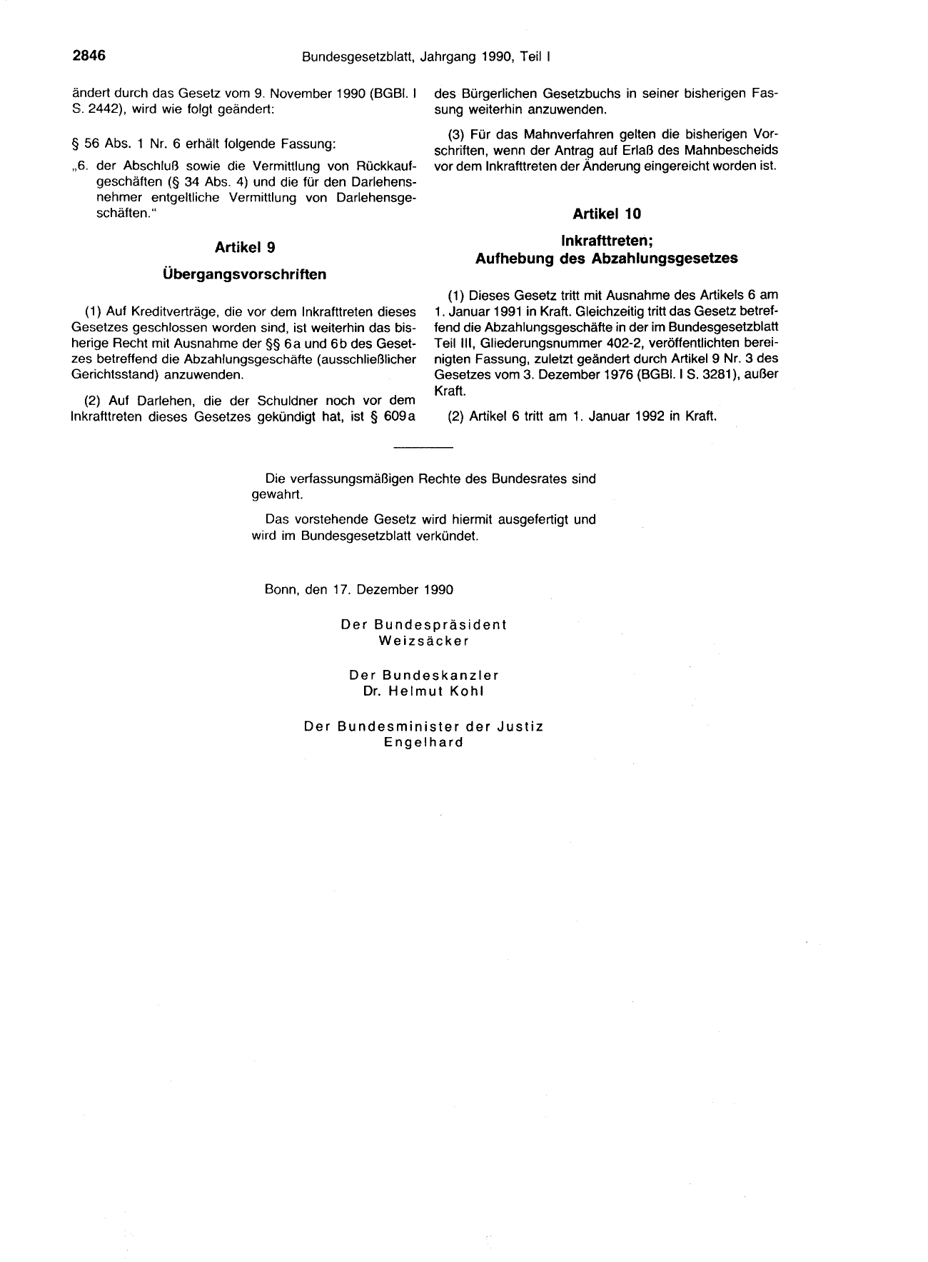 BGBl. 1990, Seite 2846 — Originalseite als Abbildung