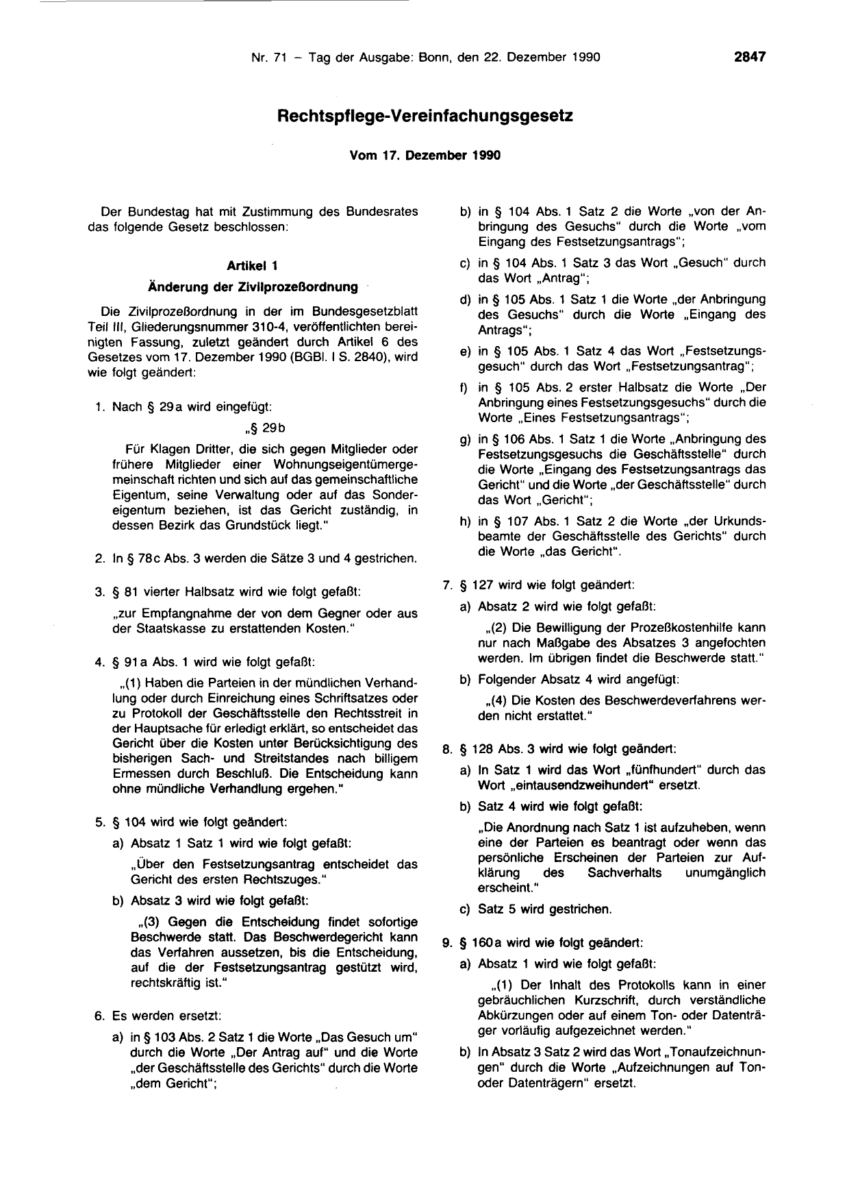BGBl. 1990, Seite 2847 — Originalseite als Abbildung