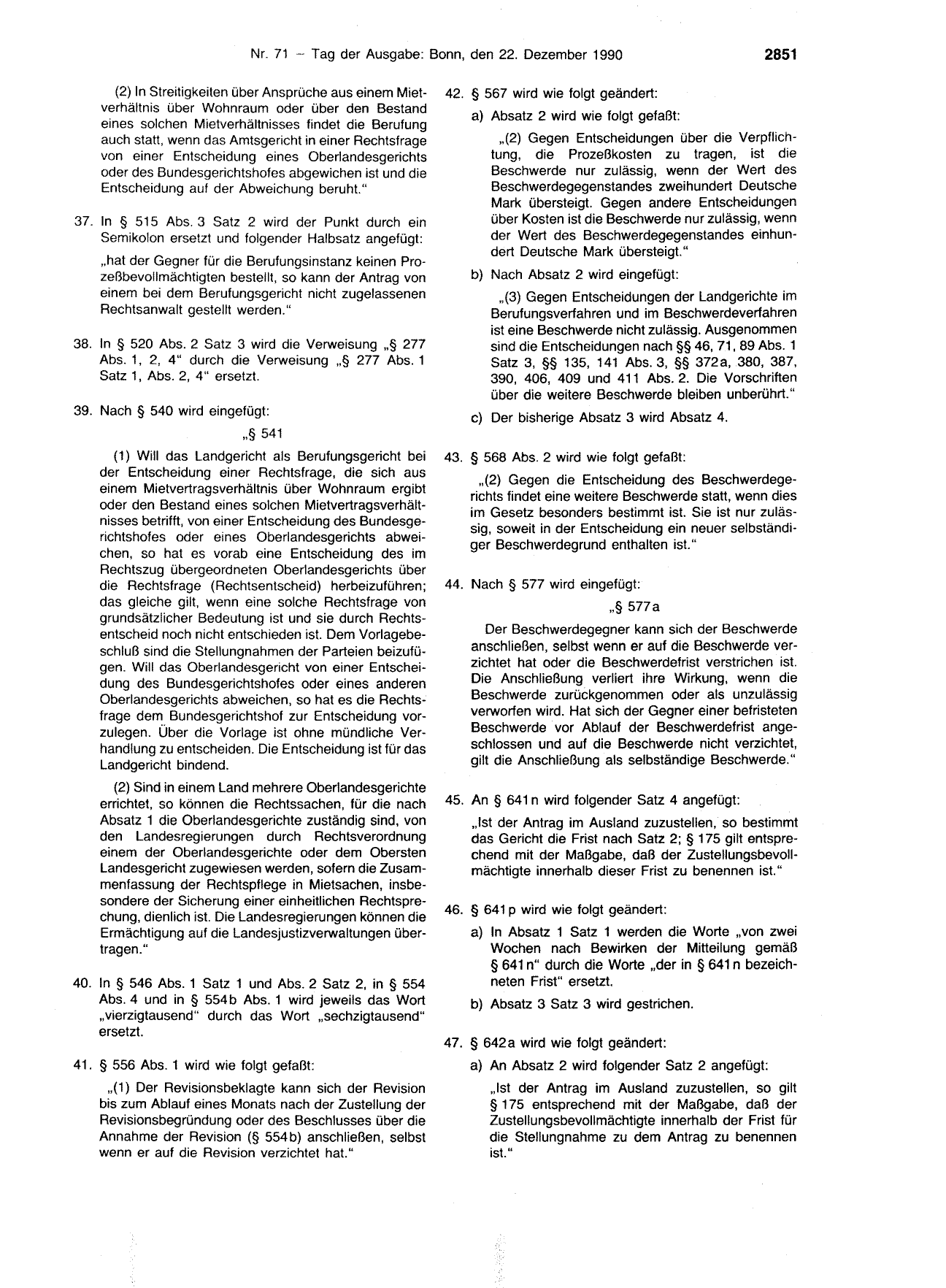 BGBl. 1990, Seite 2851 — Originalseite als Abbildung