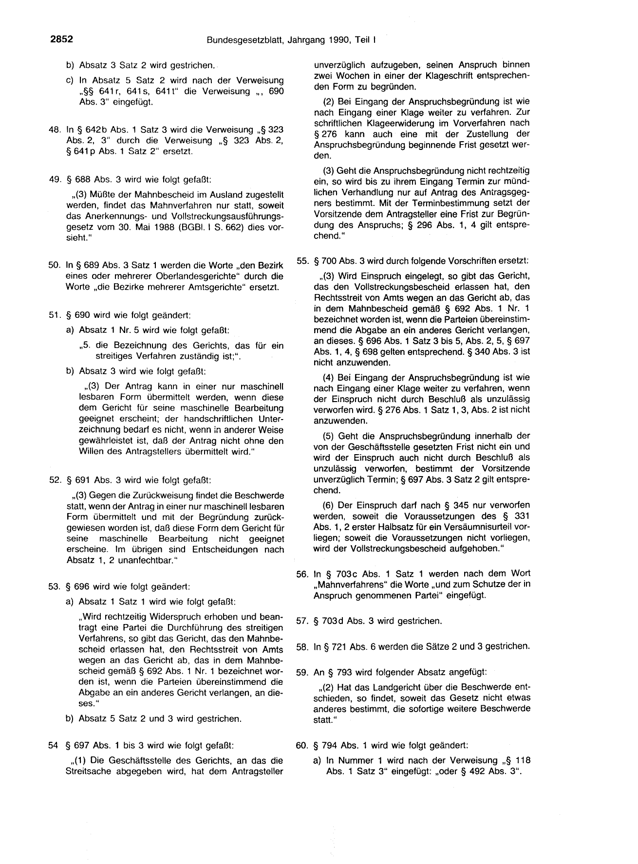 BGBl. 1990, Seite 2852 — Originalseite als Abbildung