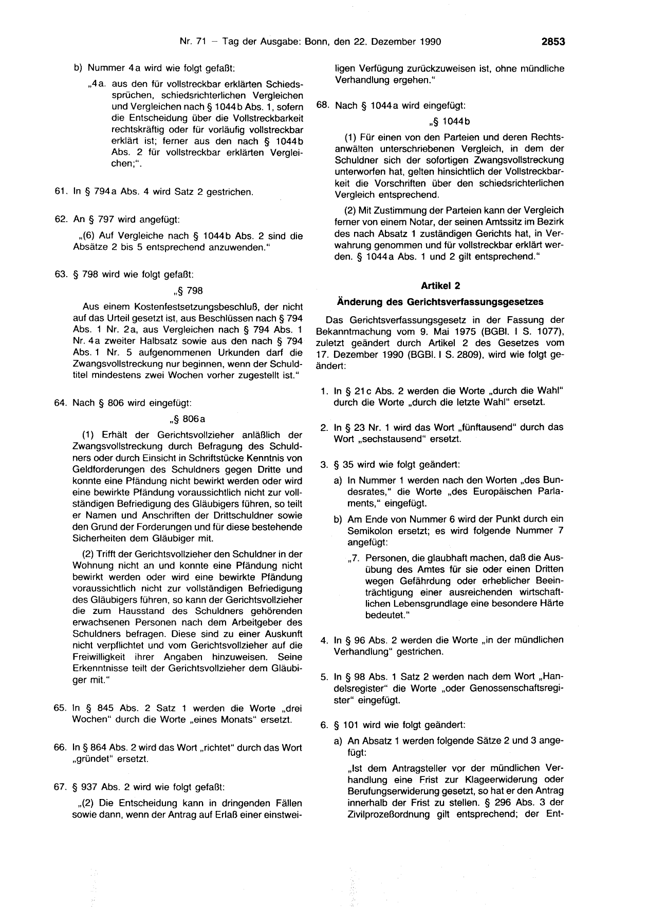 BGBl. 1990, Seite 2853 — Originalseite als Abbildung