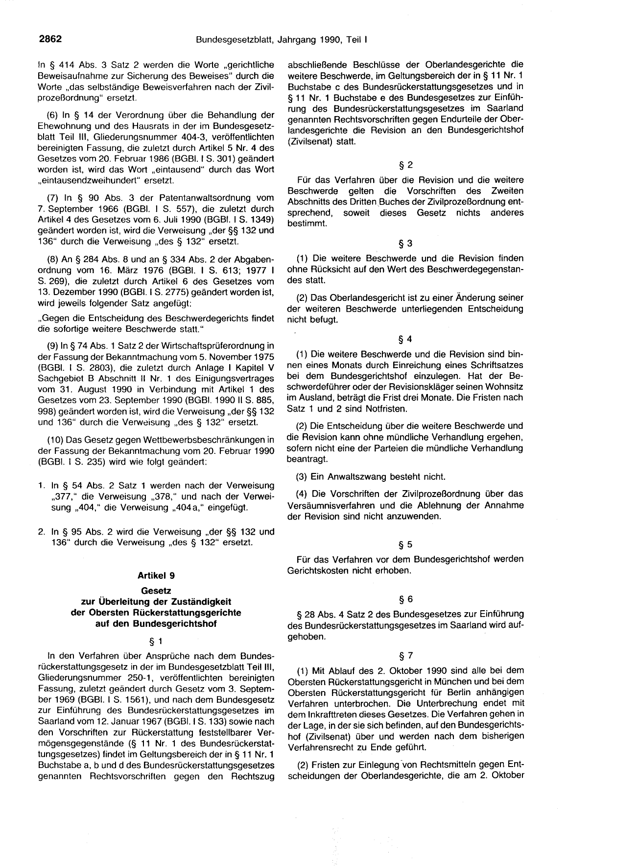 BGBl. 1990, Seite 2862 — Originalseite als Abbildung