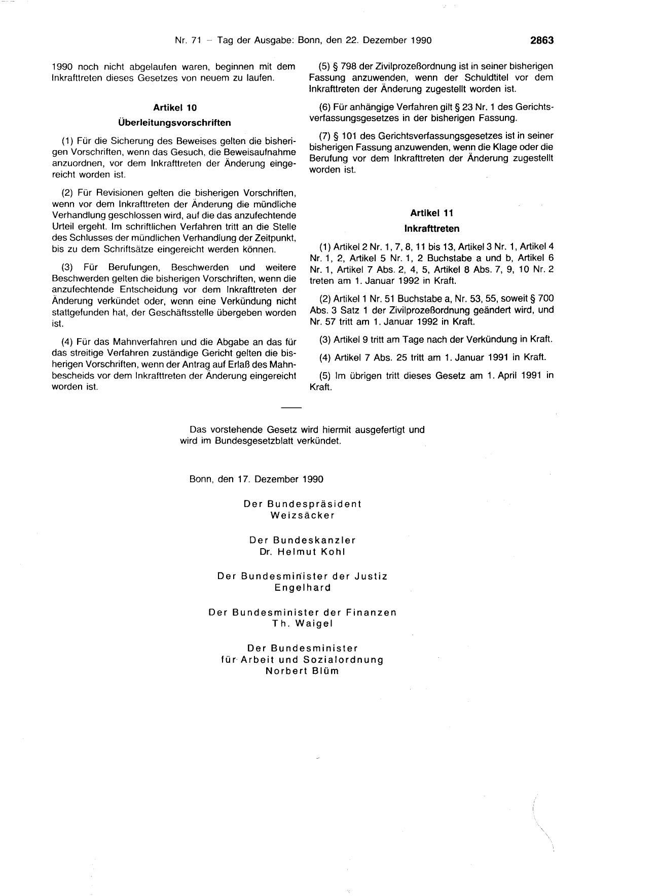 BGBl. 1990, Seite 2863 — Originalseite als Abbildung