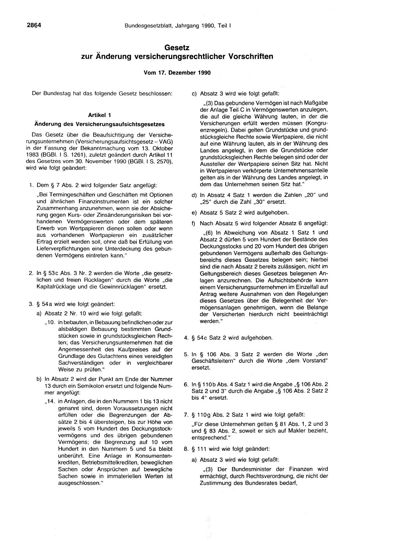 BGBl. 1990, Seite 2864 — Originalseite als Abbildung