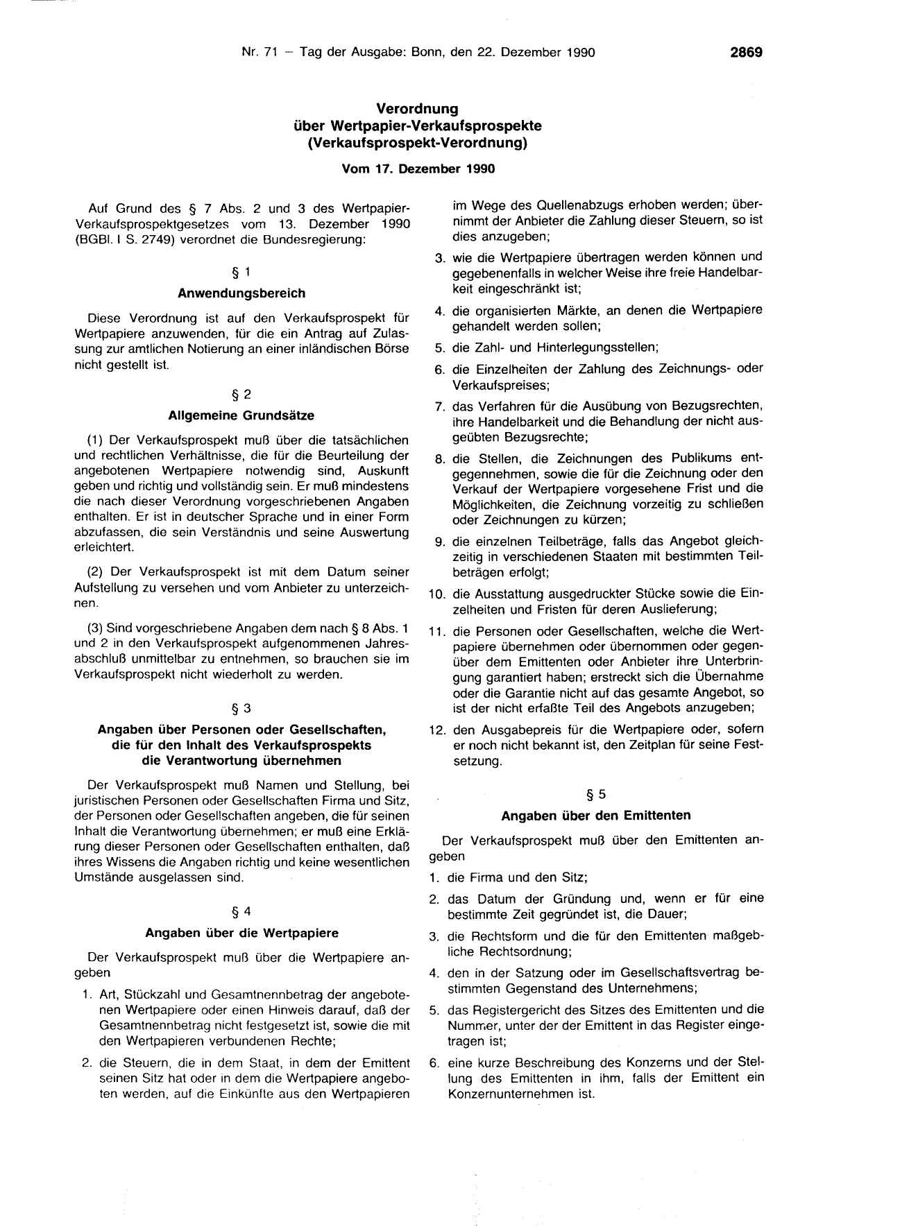 BGBl. 1990, Seite 2869 — Originalseite als Abbildung