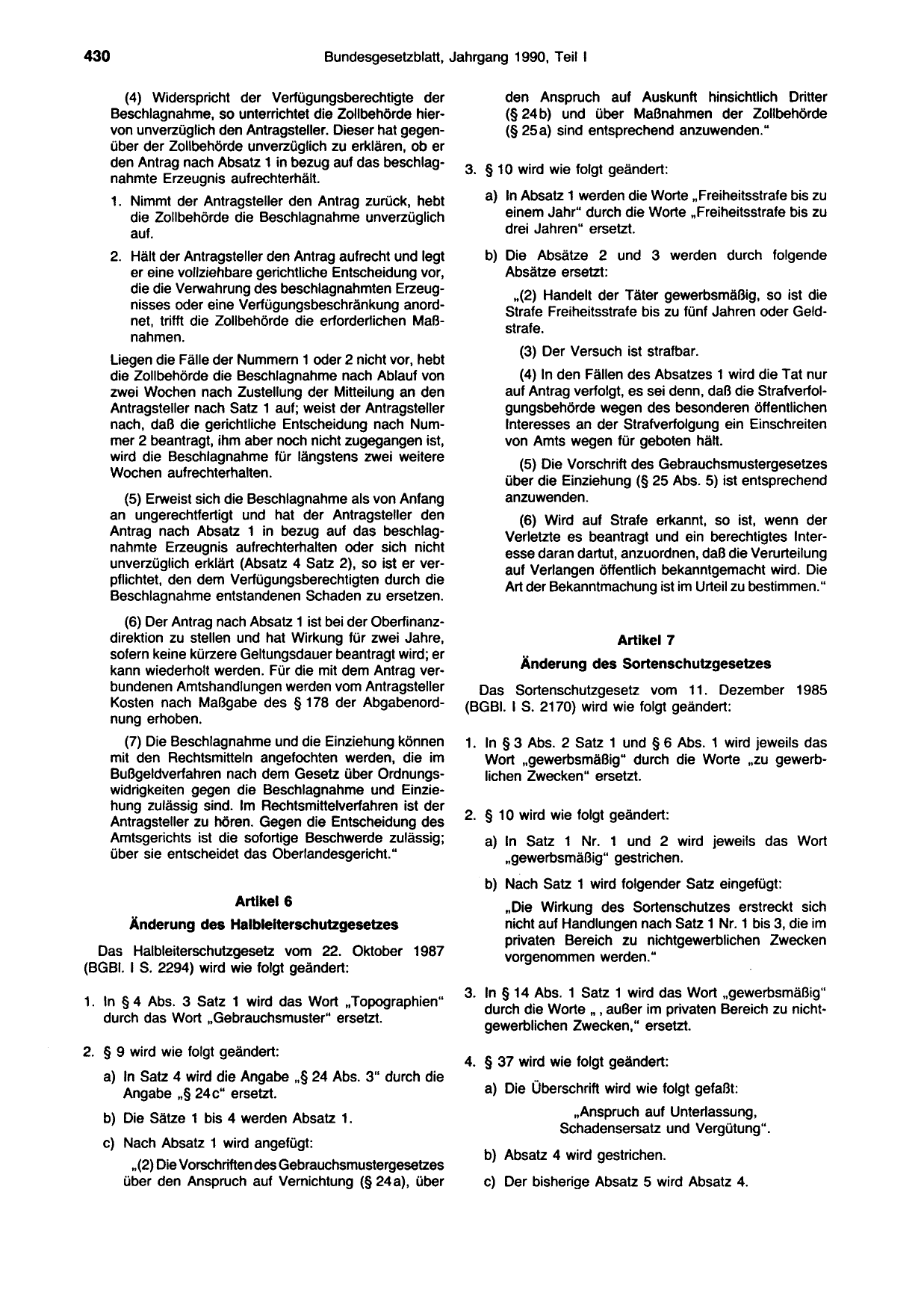 BGBl. 1990, Seite 430 — Originalseite als Abbildung