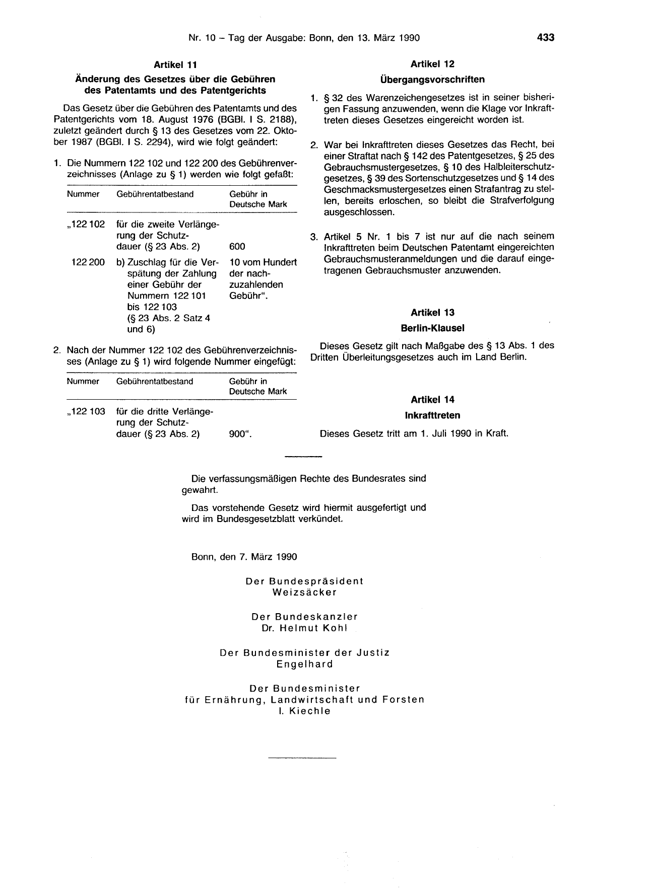 BGBl. 1990, Seite 433 — Originalseite als Abbildung