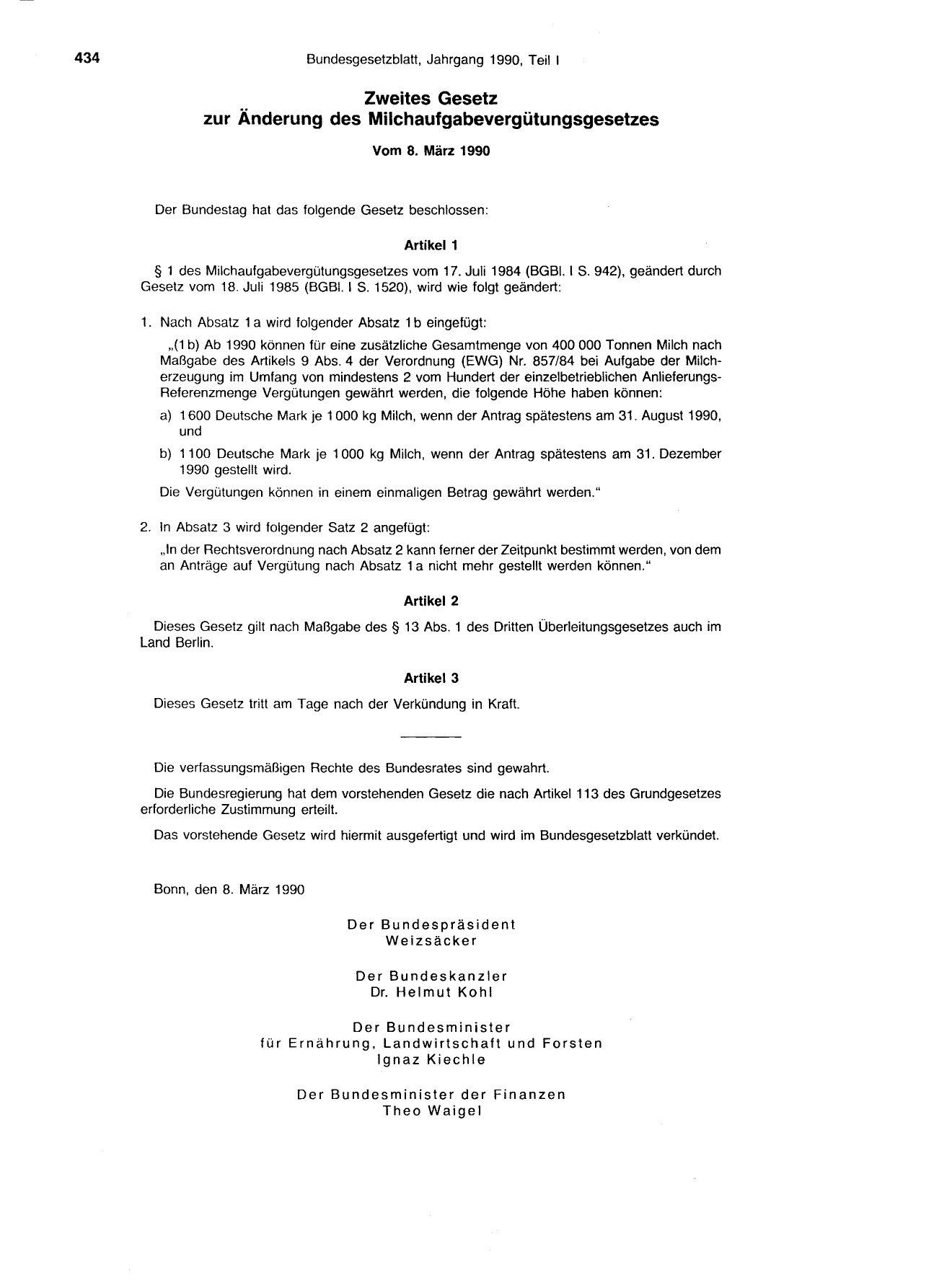 BGBl. 1990, Seite 434 — Originalseite als Abbildung