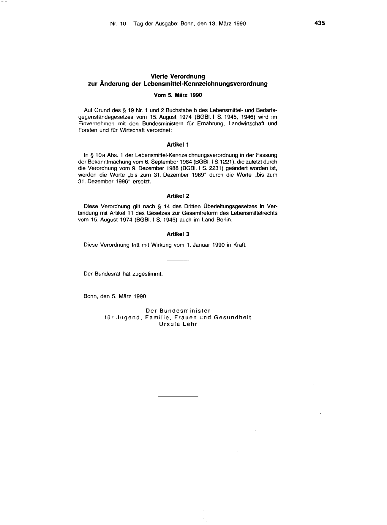 BGBl. 1990, Seite 435 — Originalseite als Abbildung