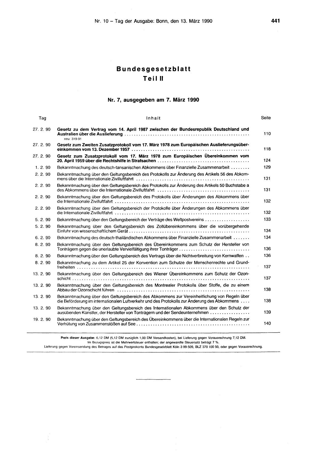 BGBl. 1990, Seite 441 — Originalseite als Abbildung