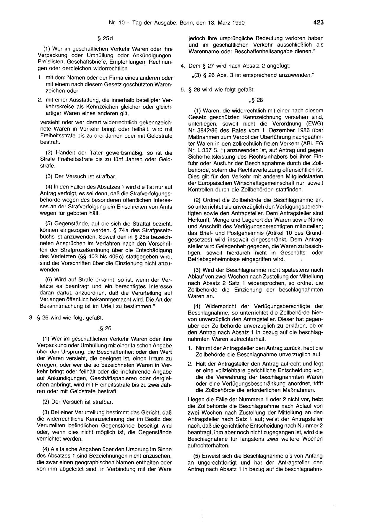BGBl. 1990, Seite 423 — Originalseite als Abbildung