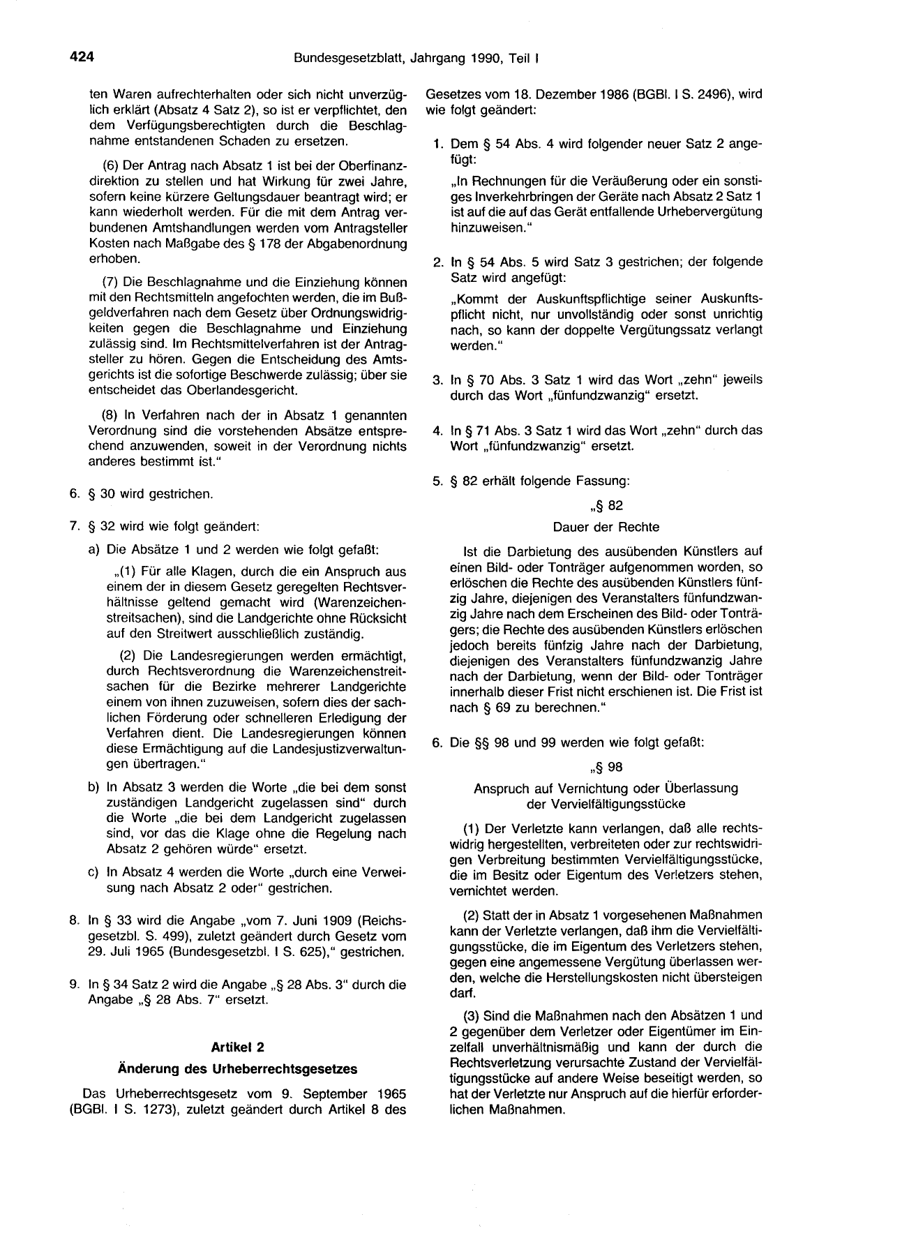 BGBl. 1990, Seite 424 — Originalseite als Abbildung