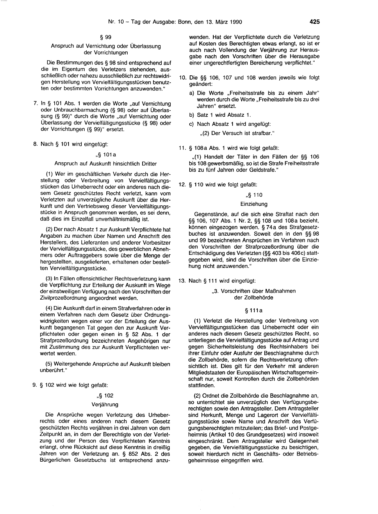 BGBl. 1990, Seite 425 — Originalseite als Abbildung