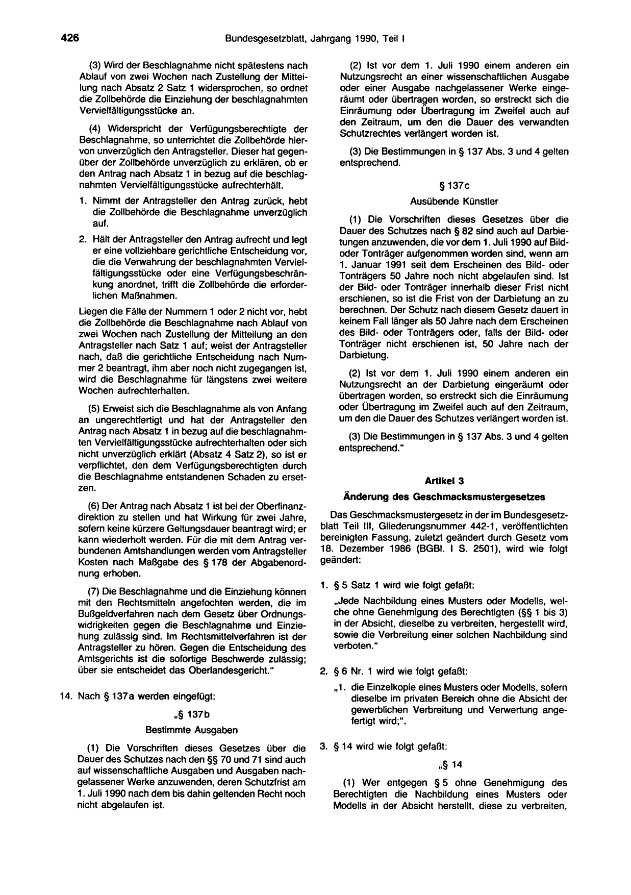 BGBl. 1990, Seite 426 — Originalseite als Abbildung