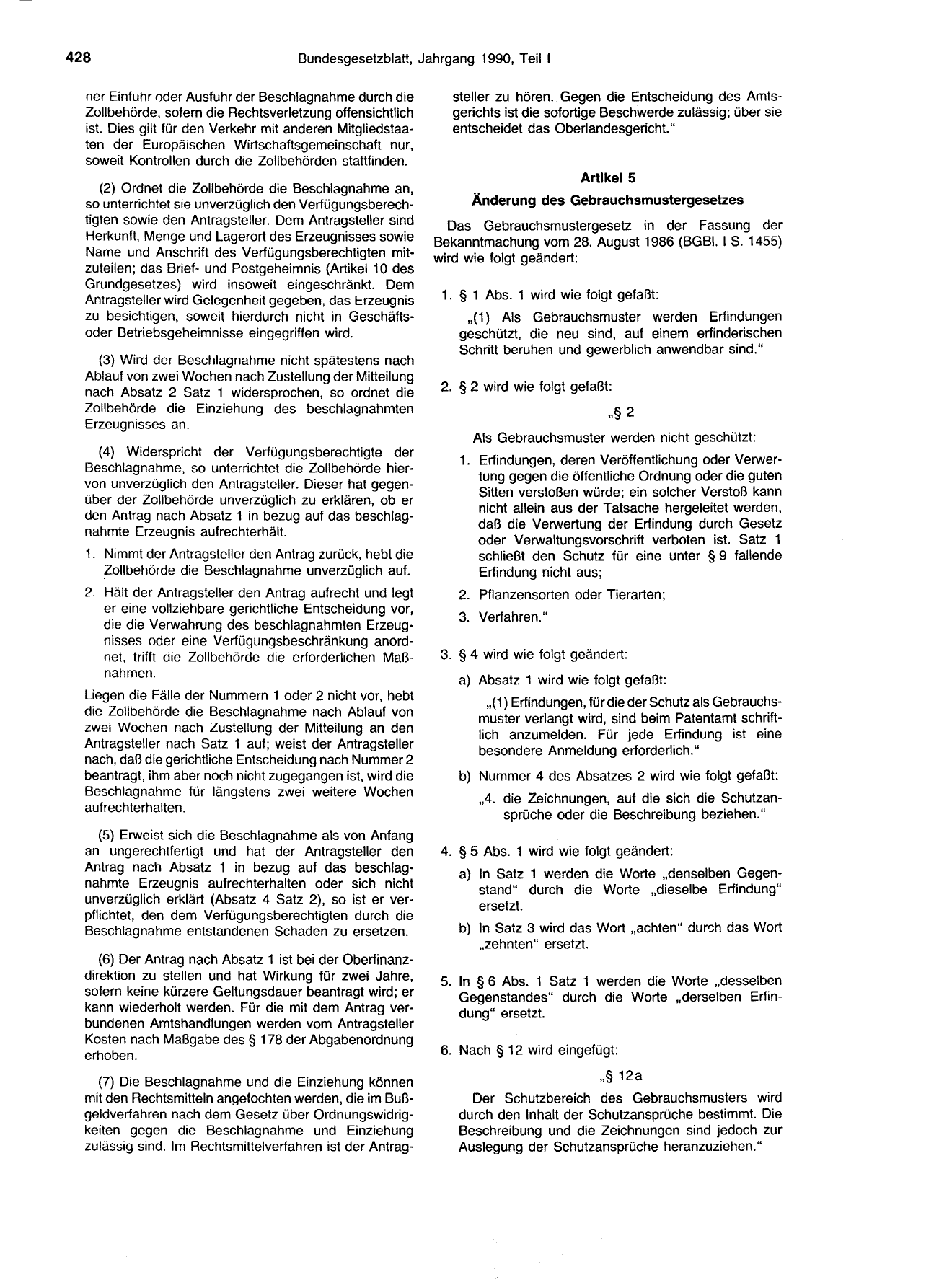 BGBl. 1990, Seite 428 — Originalseite als Abbildung