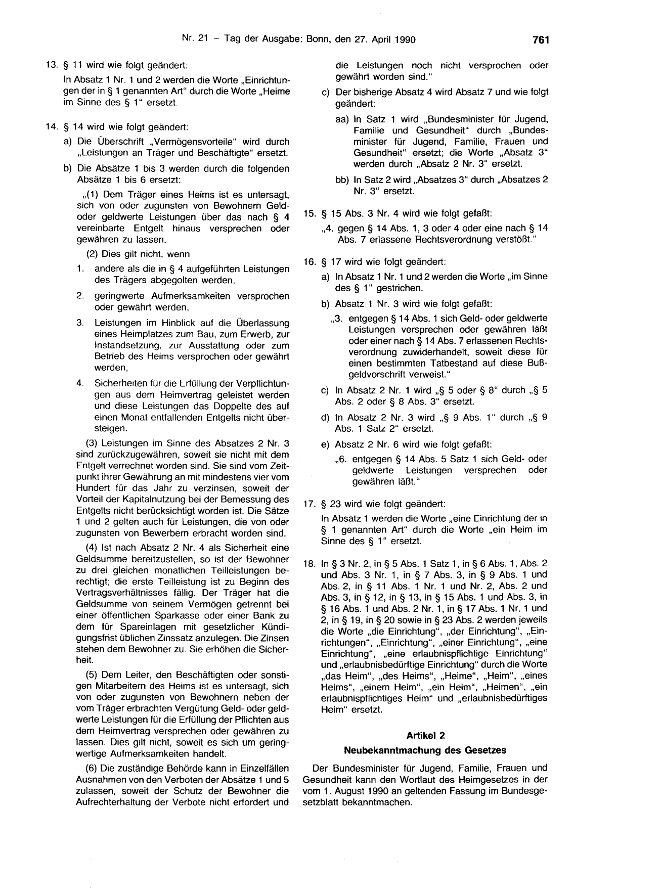 BGBl. 1990, Seite 761 — Originalseite als Abbildung