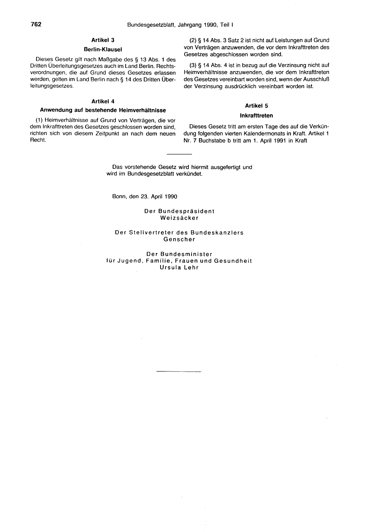 BGBl. 1990, Seite 762 — Originalseite als Abbildung