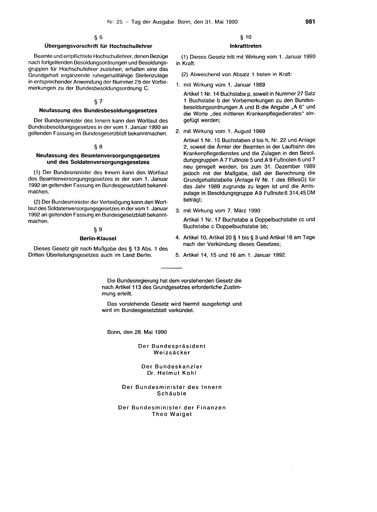 BGBl. 1990, Seite 981 — Originalseite als Abbildung