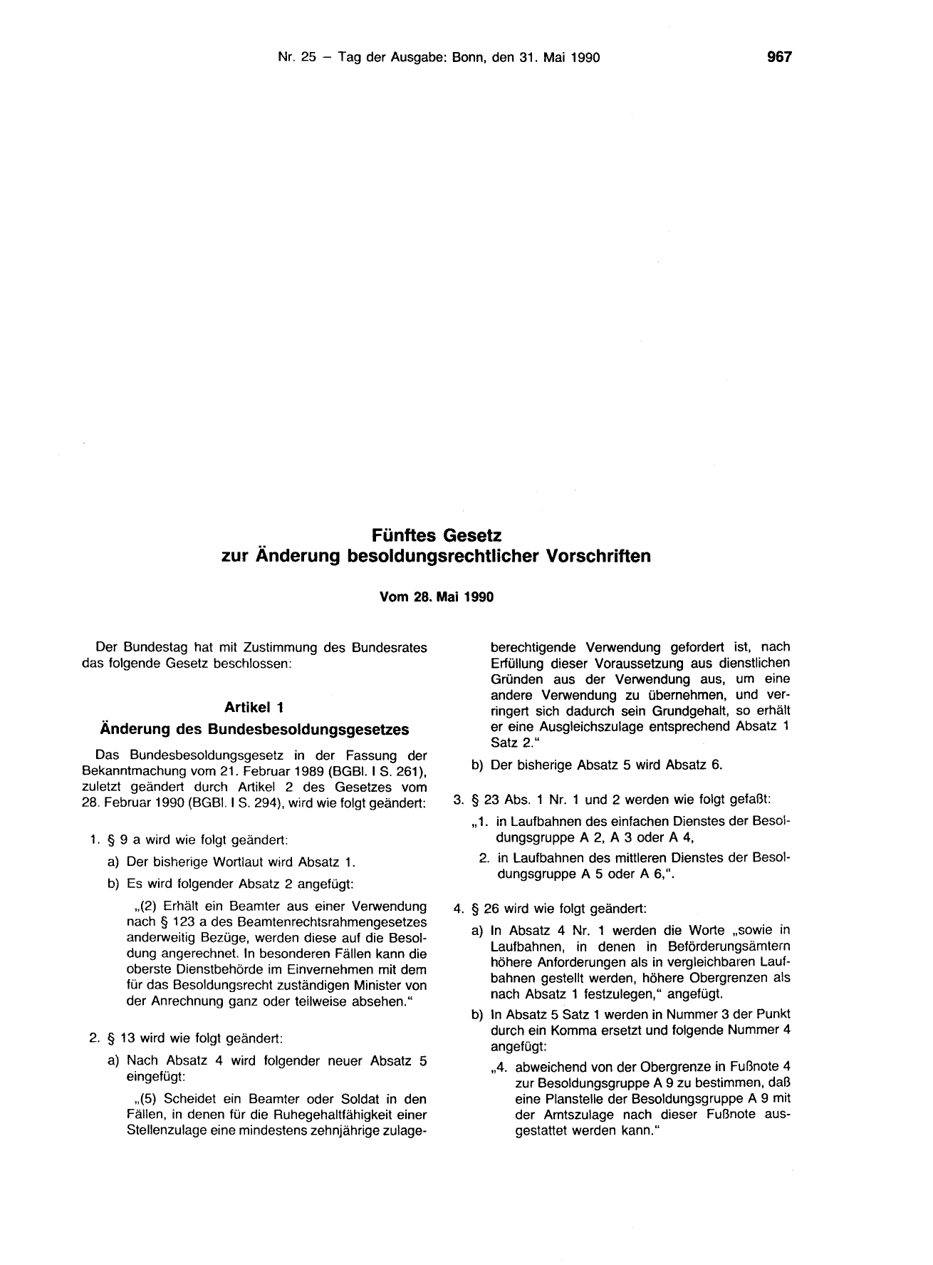 BGBl. 1990, Seite 967 — Originalseite als Abbildung
