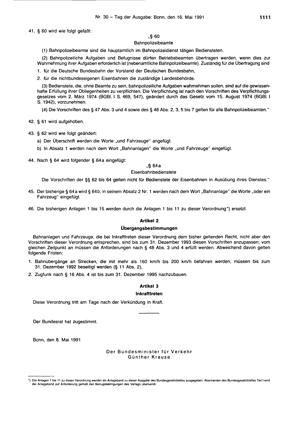 BGBl. 1991, Seite 1111 — Originalseite als Abbildung