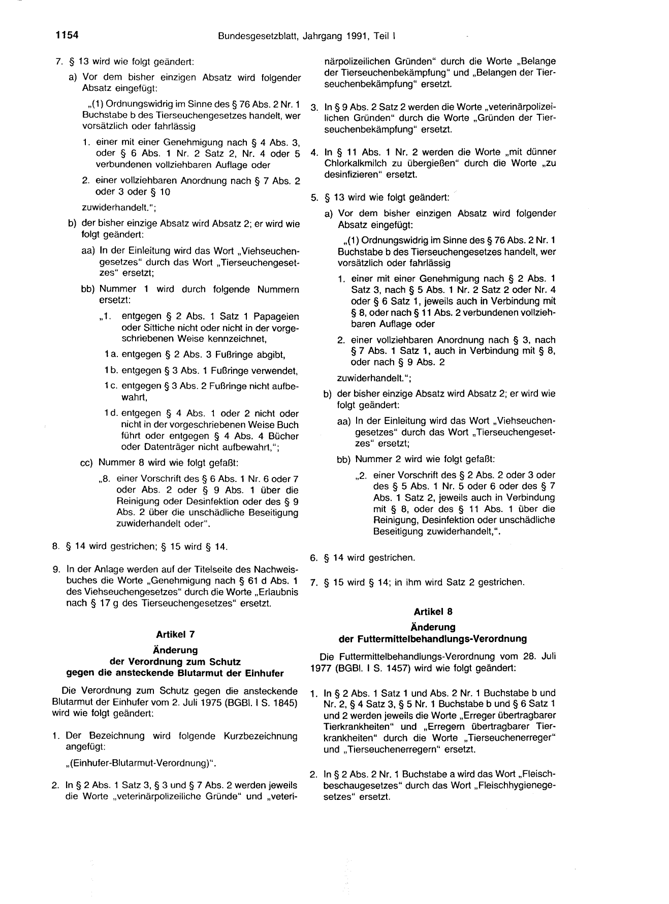 BGBl. 1991, Seite 1154 — Originalseite als Abbildung