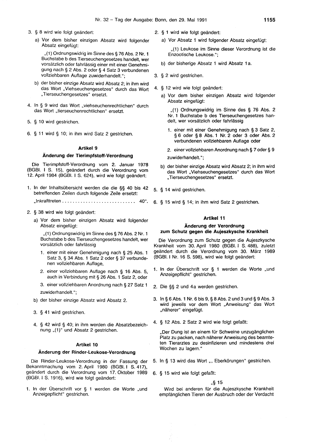 BGBl. 1991, Seite 1155 — Originalseite als Abbildung