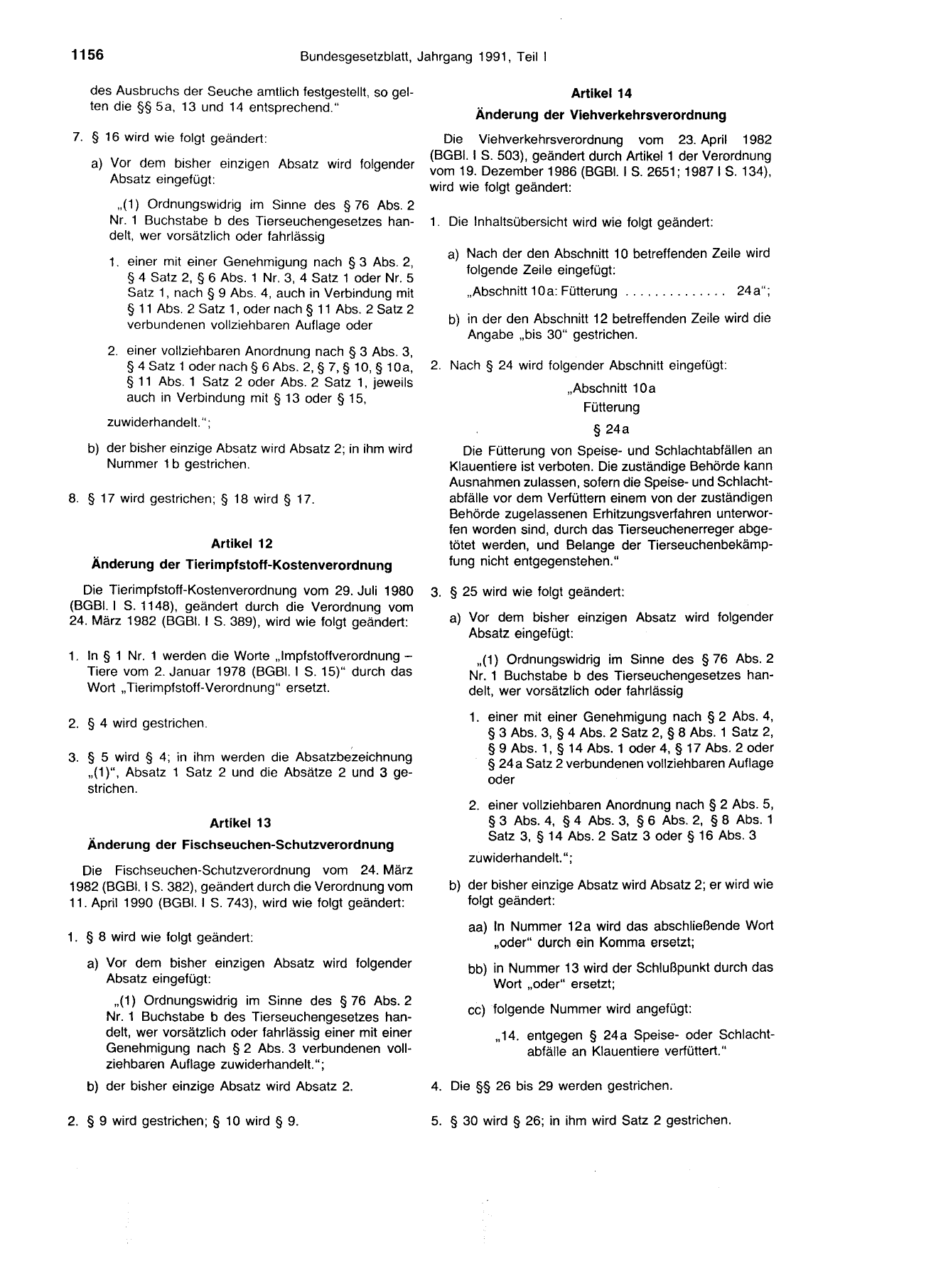BGBl. 1991, Seite 1156 — Originalseite als Abbildung