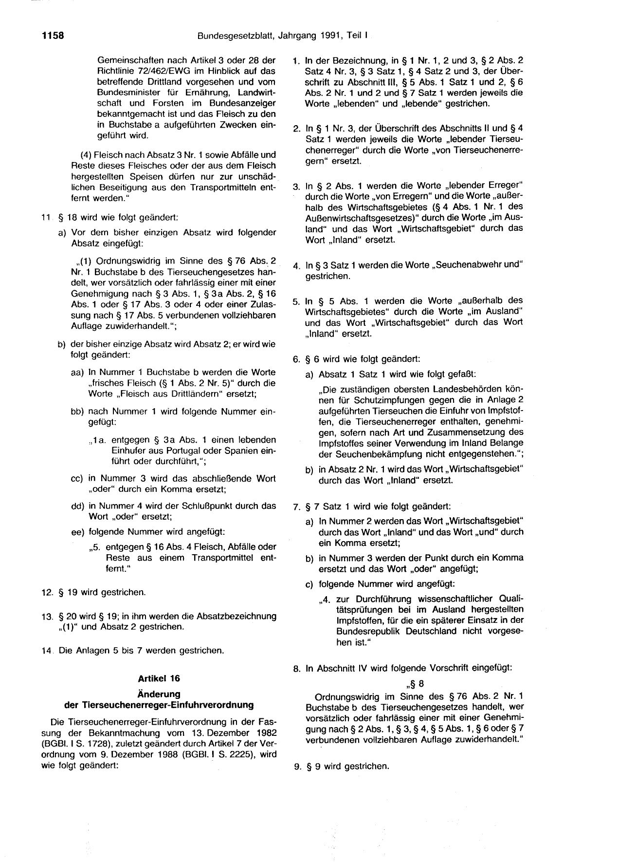 BGBl. 1991, Seite 1158 — Originalseite als Abbildung