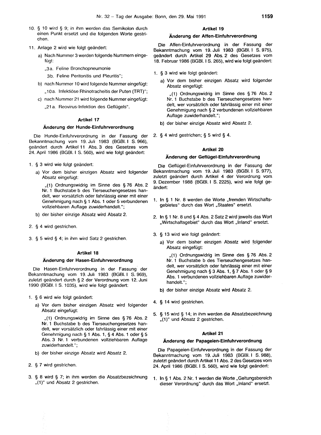 BGBl. 1991, Seite 1159 — Originalseite als Abbildung