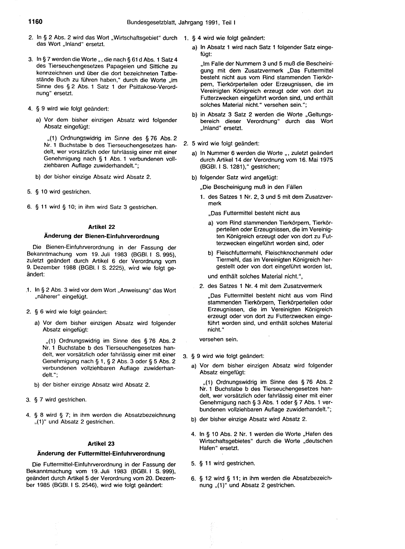 BGBl. 1991, Seite 1160 — Originalseite als Abbildung