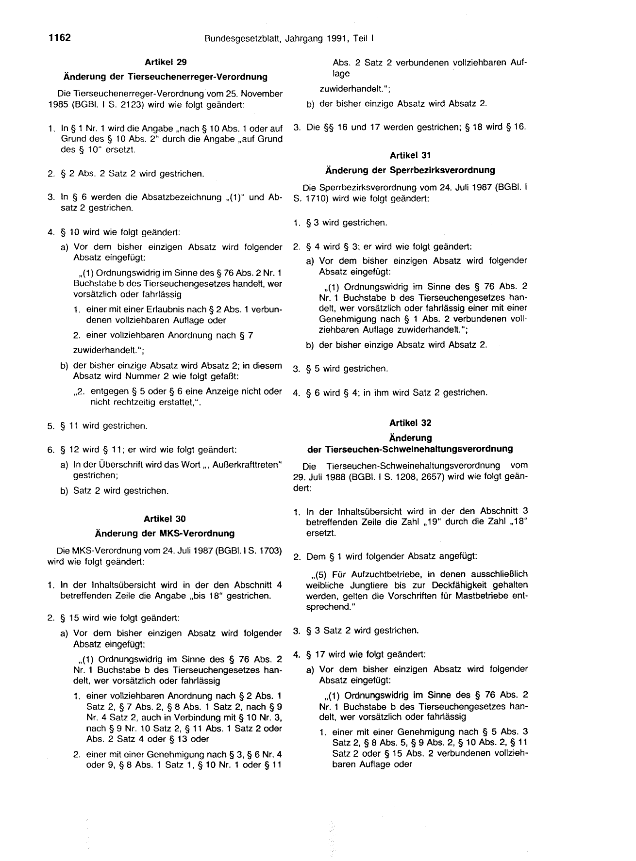 BGBl. 1991, Seite 1162 — Originalseite als Abbildung