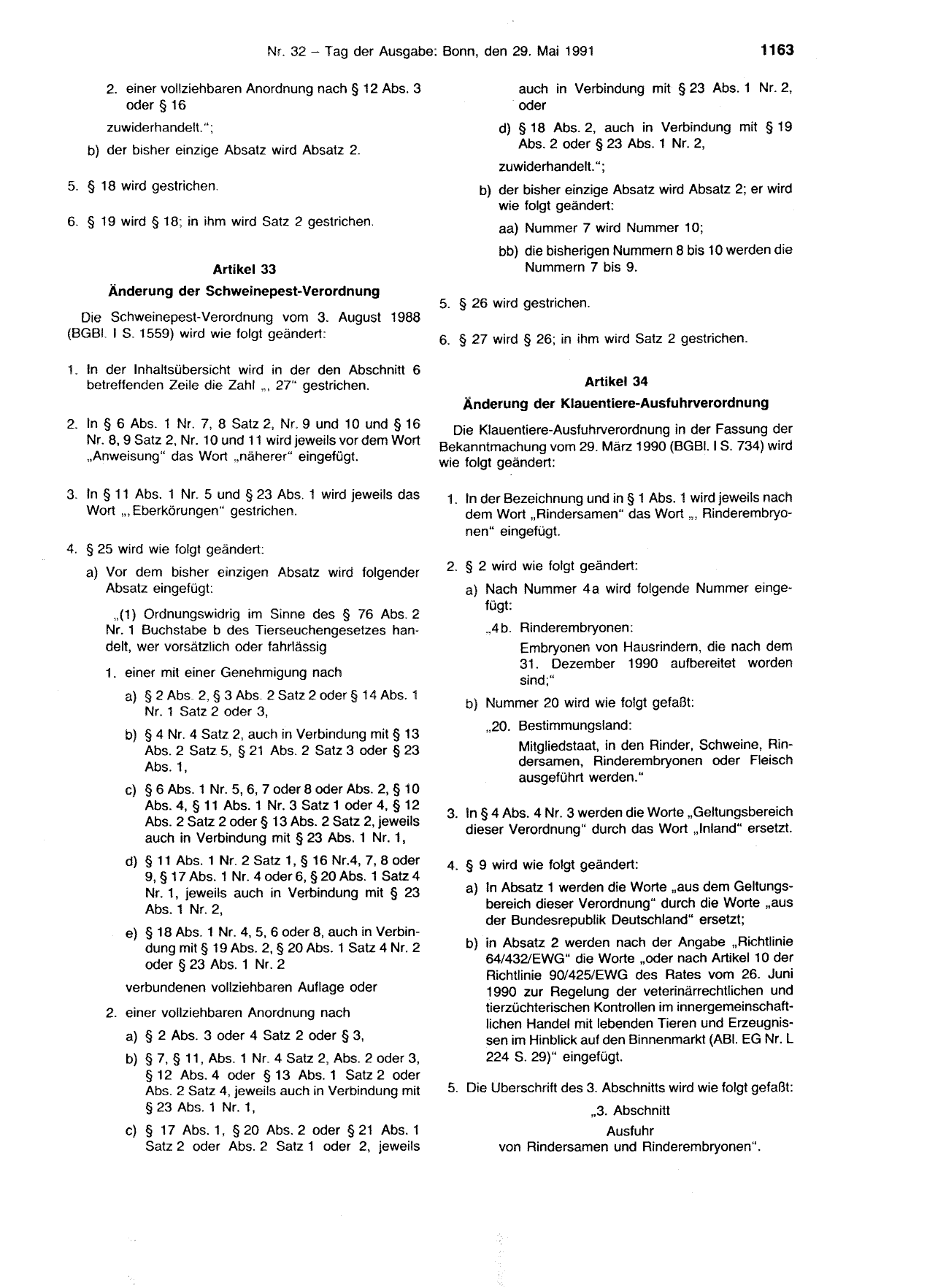 BGBl. 1991, Seite 1163 — Originalseite als Abbildung
