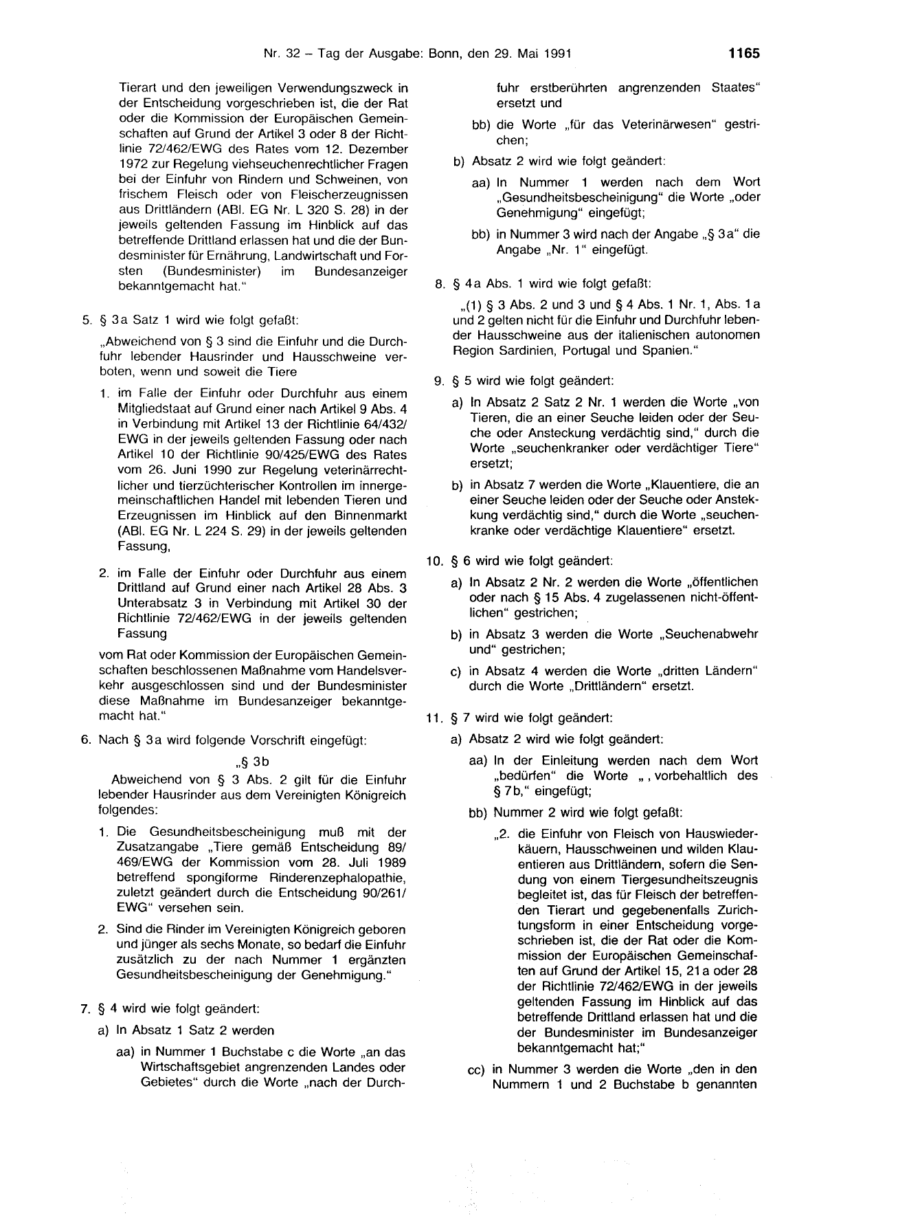 BGBl. 1991, Seite 1165 — Originalseite als Abbildung