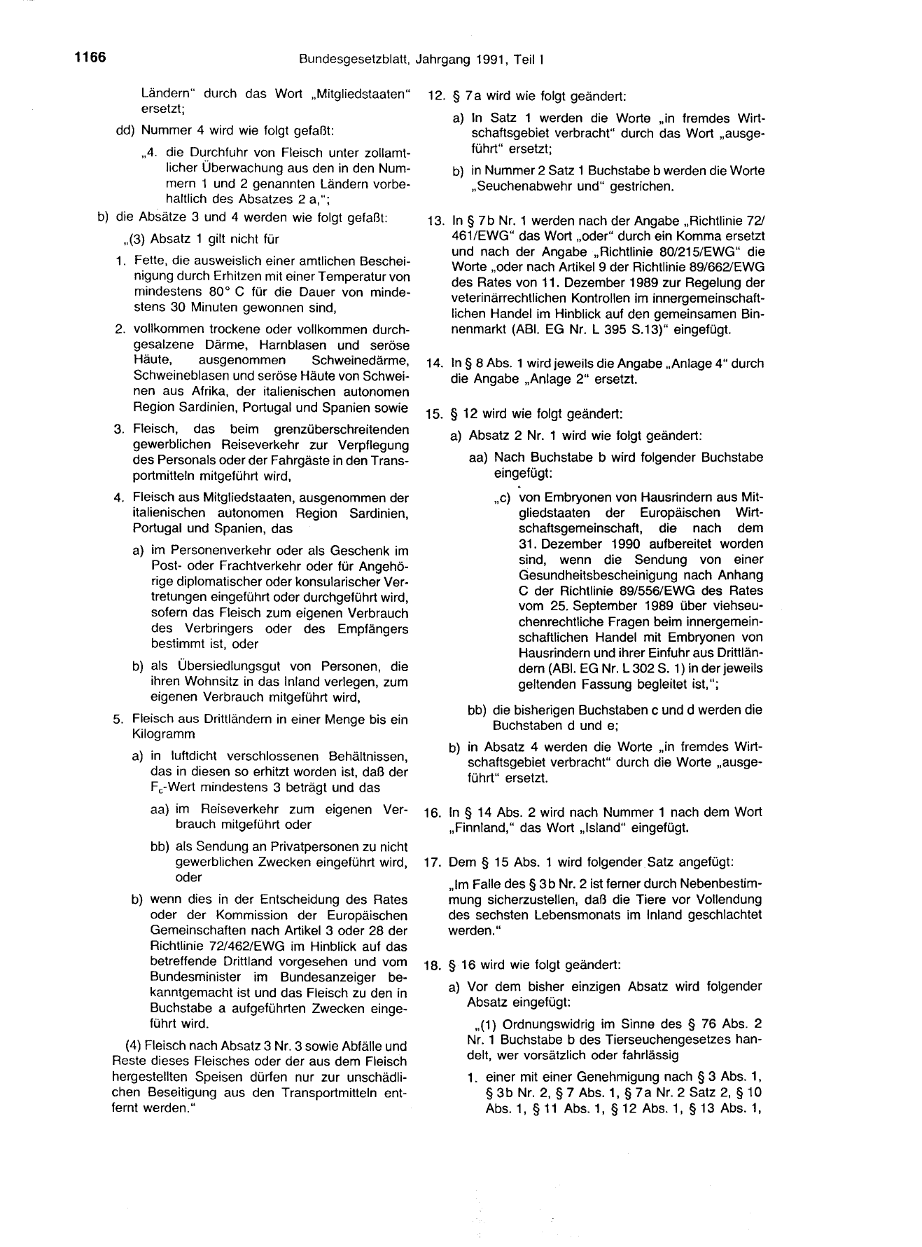 BGBl. 1991, Seite 1166 — Originalseite als Abbildung