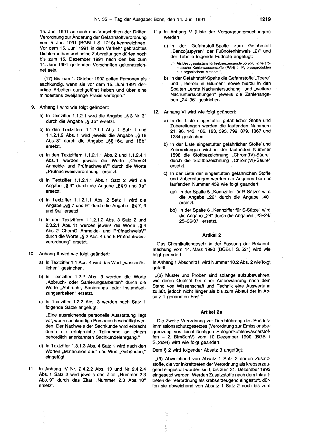 BGBl. 1991, Seite 1219 — Originalseite als Abbildung