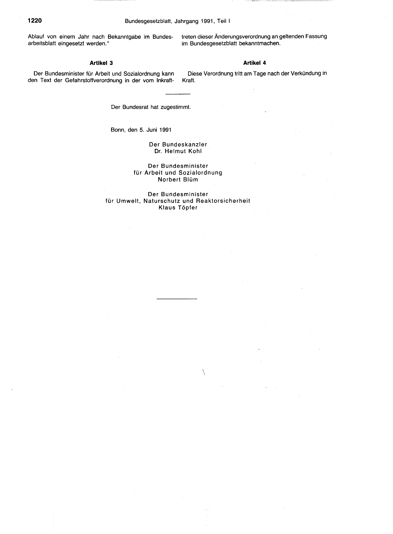 BGBl. 1991, Seite 1220 — Originalseite als Abbildung