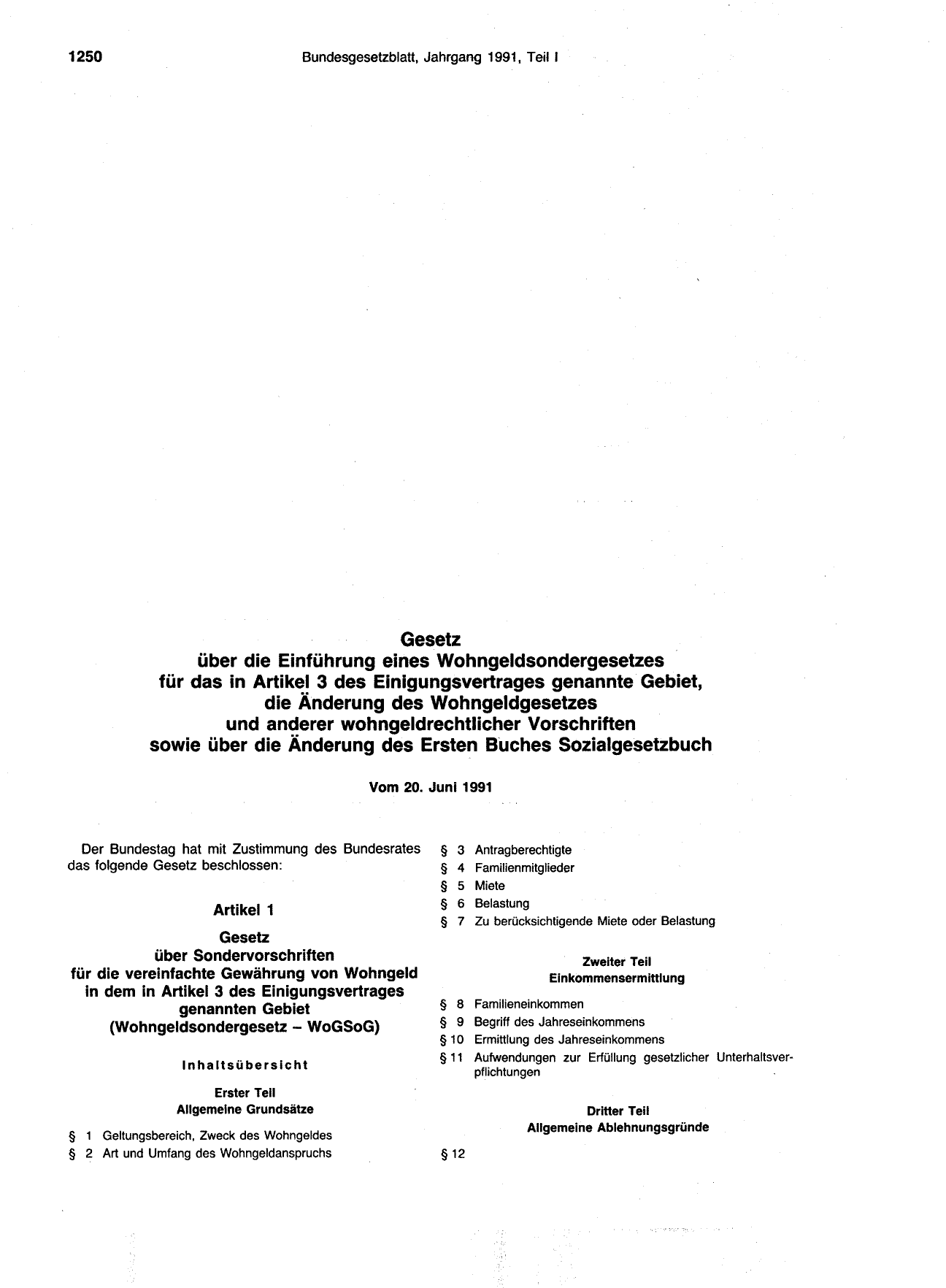 BGBl. 1991, Seite 1250 — Originalseite als Abbildung