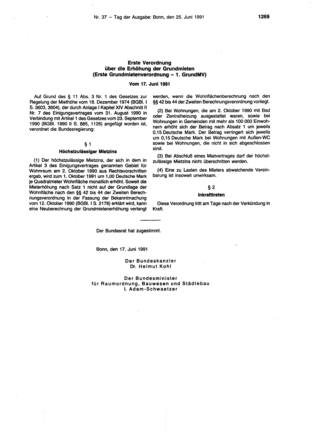 BGBl. 1991, Seite 1269 — Originalseite als Abbildung