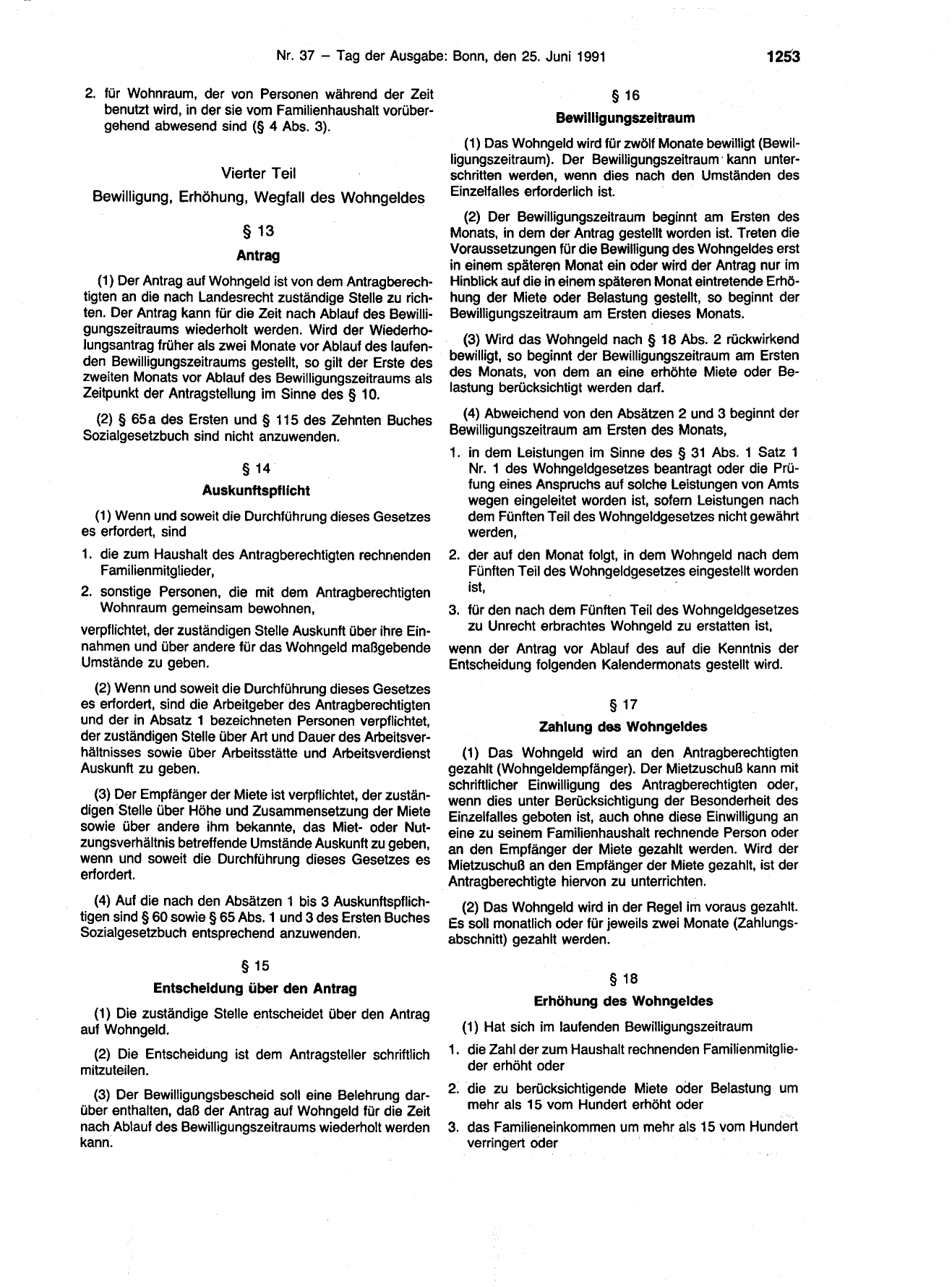 BGBl. 1991, Seite 1253 — Originalseite als Abbildung