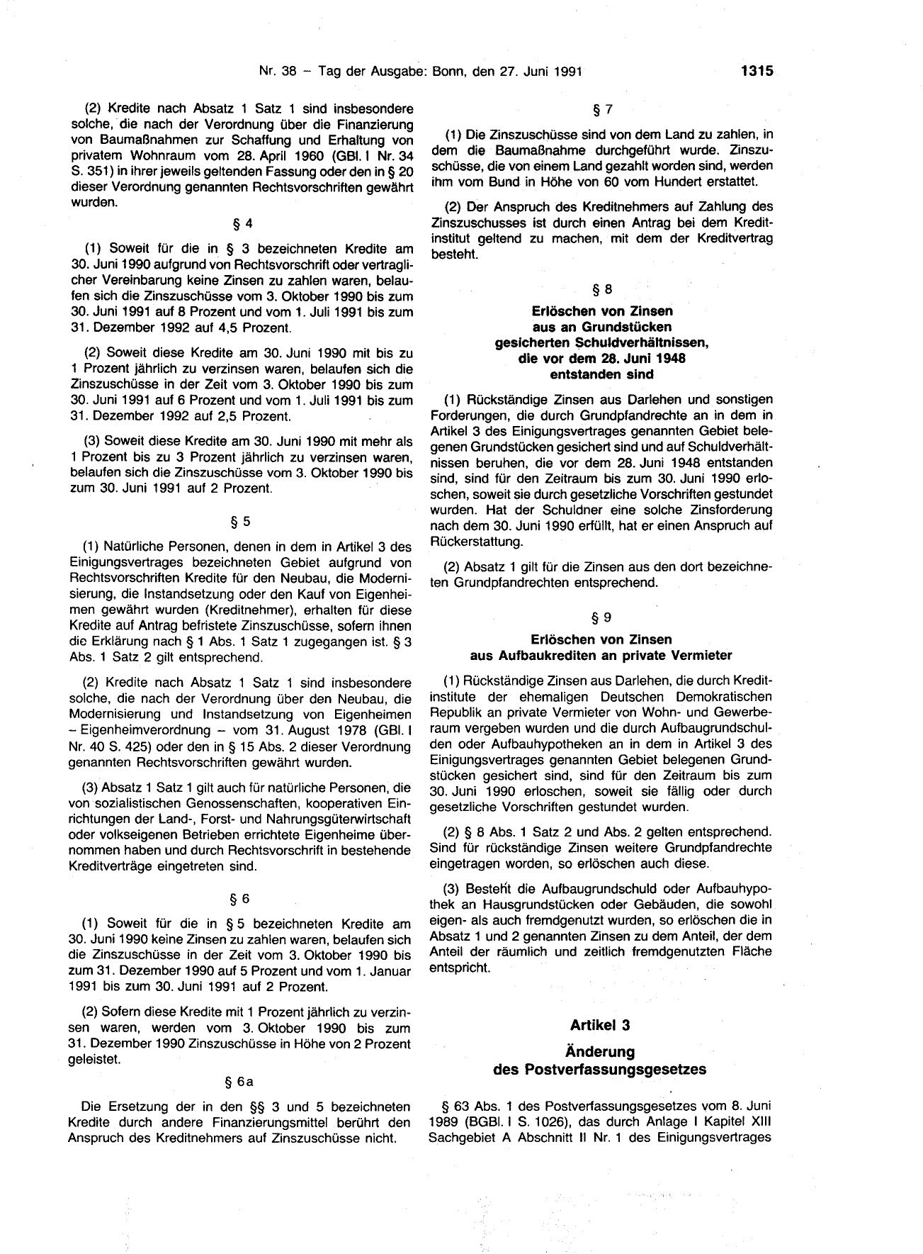 BGBl. 1991, Seite 1315 — Originalseite als Abbildung
