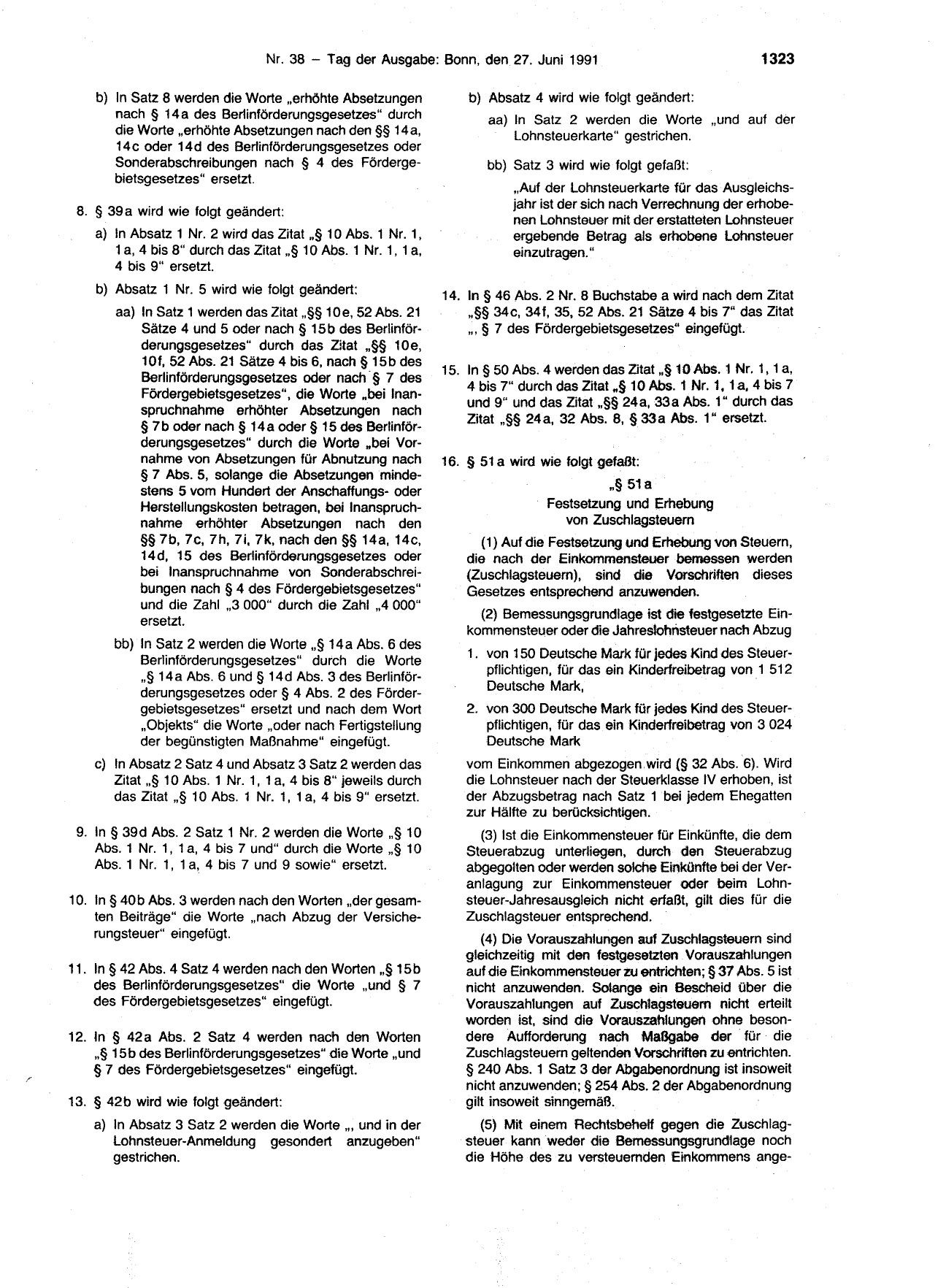 BGBl. 1991, Seite 1323 — Originalseite als Abbildung