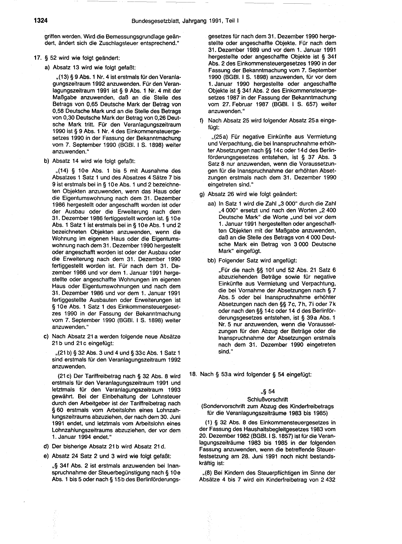 BGBl. 1991, Seite 1324 — Originalseite als Abbildung